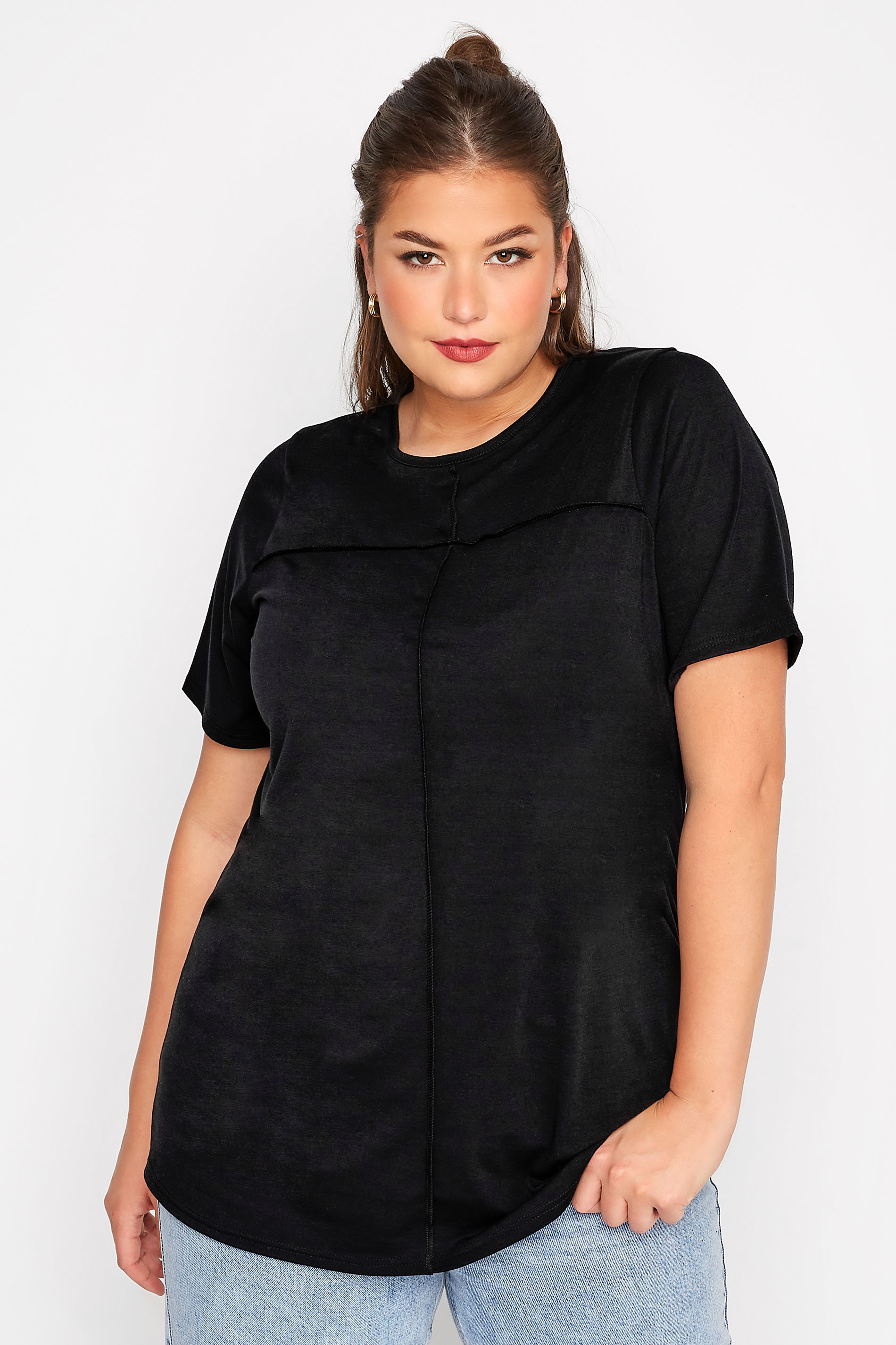 LIMITED COLLECTION Curve Black Exposed Seam T-Shirt_A.jpg