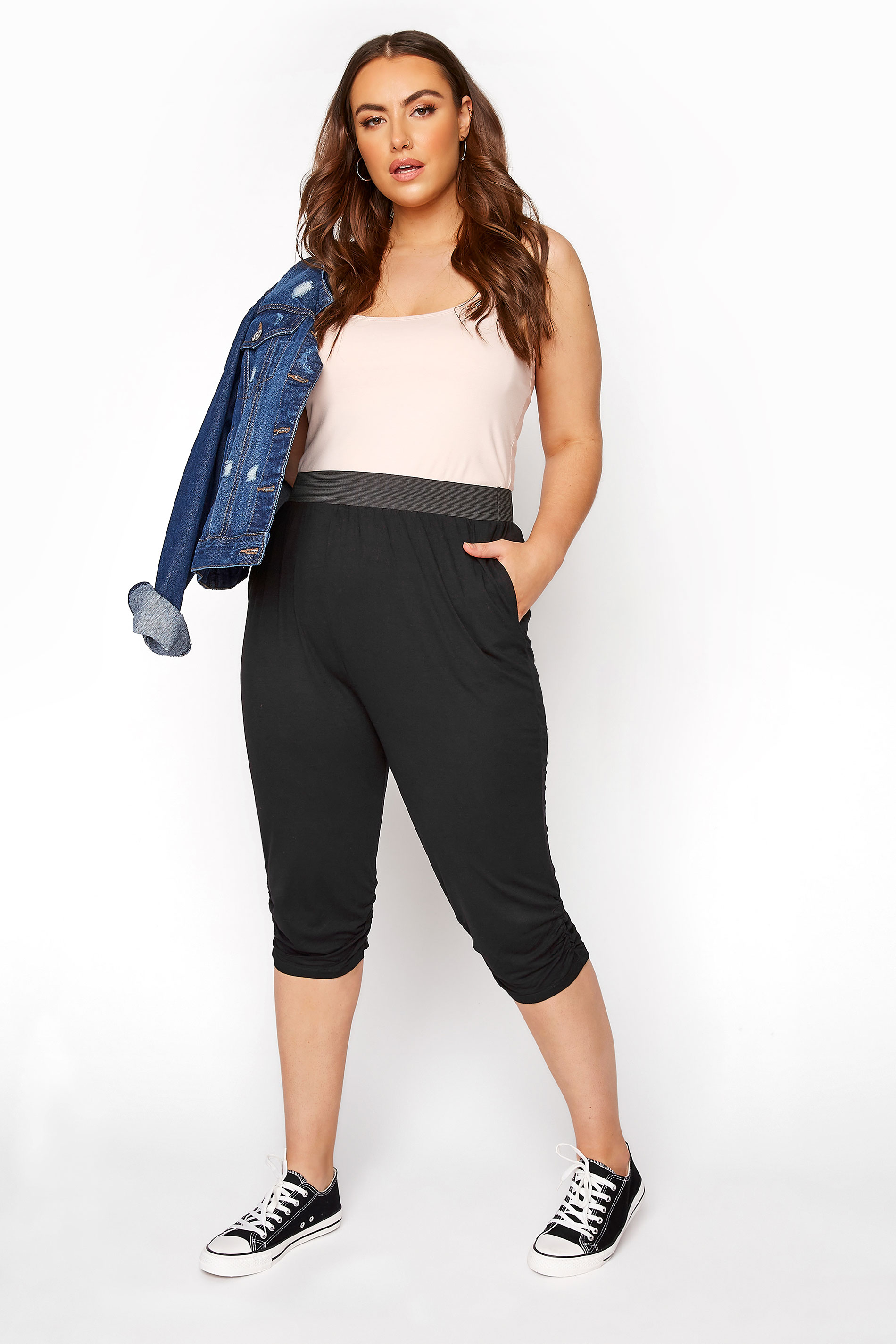 Curve Black Basic Cropped Jersey Joggers 1