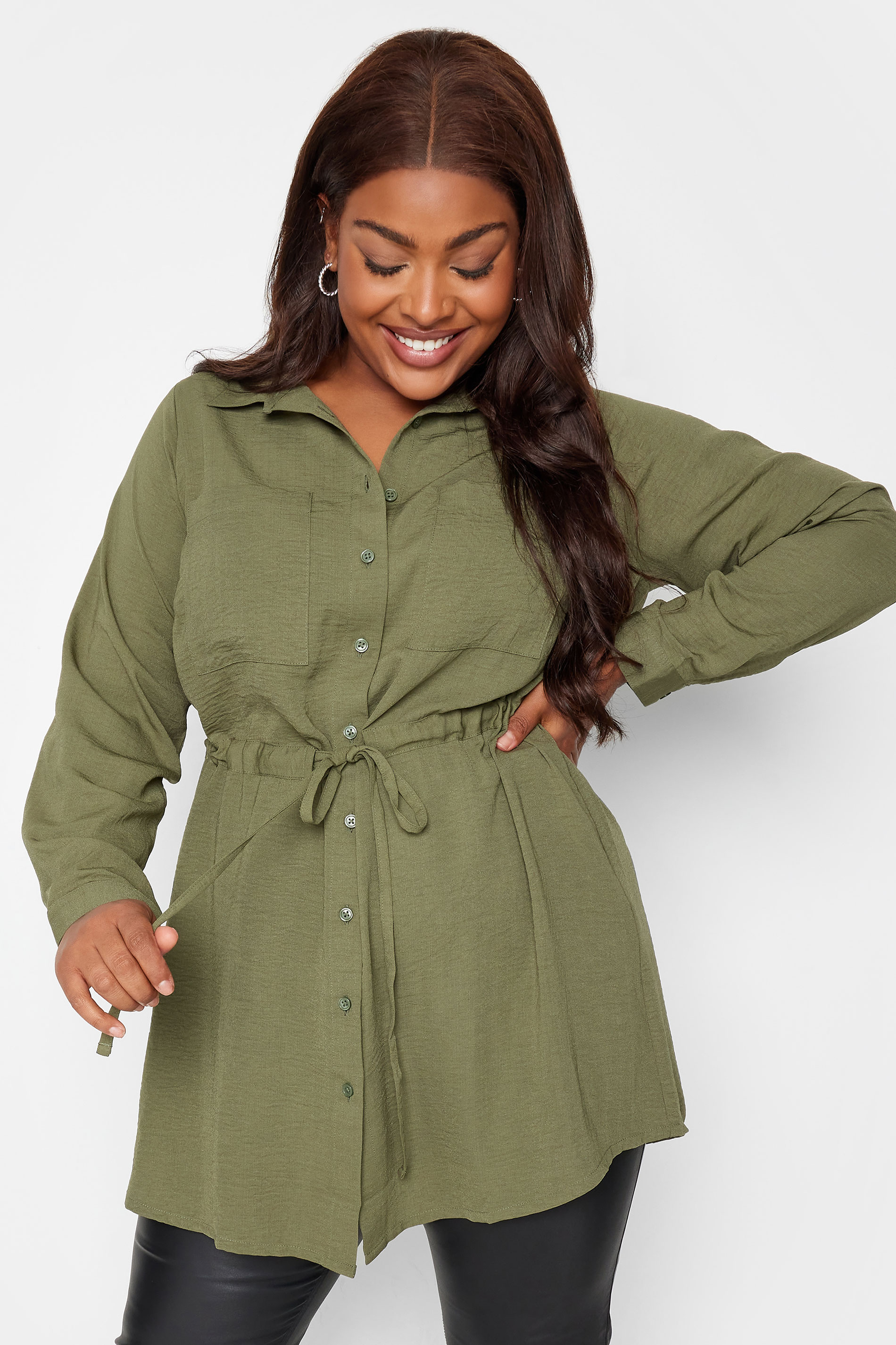 YOURS Curve Plus Size Khaki Green Utility Tunic Shirt | Yours Clothing  2