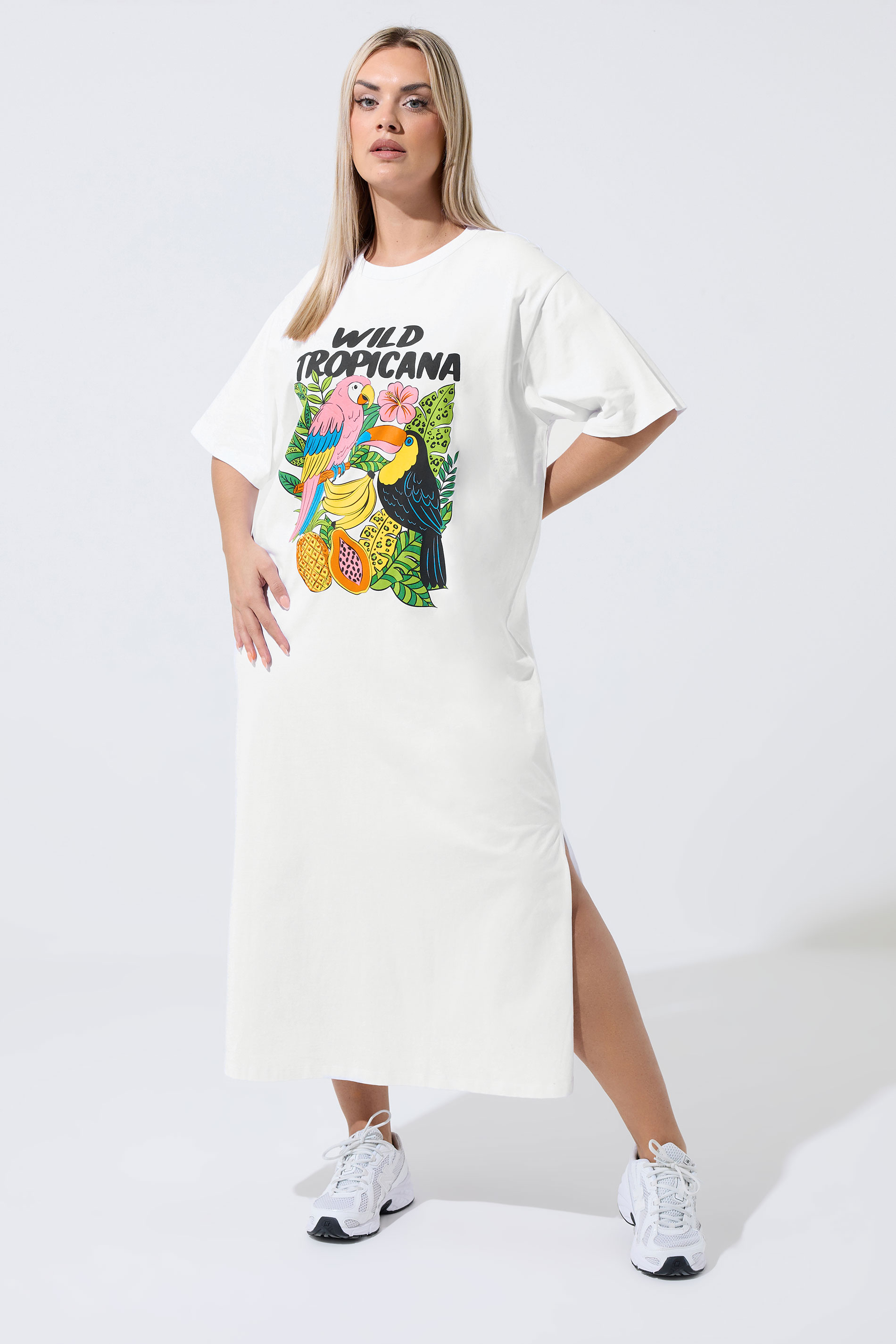 LIMITED COLLECTION Plus Size White Tropical T-Shirt Dress | Yours Clothing 3