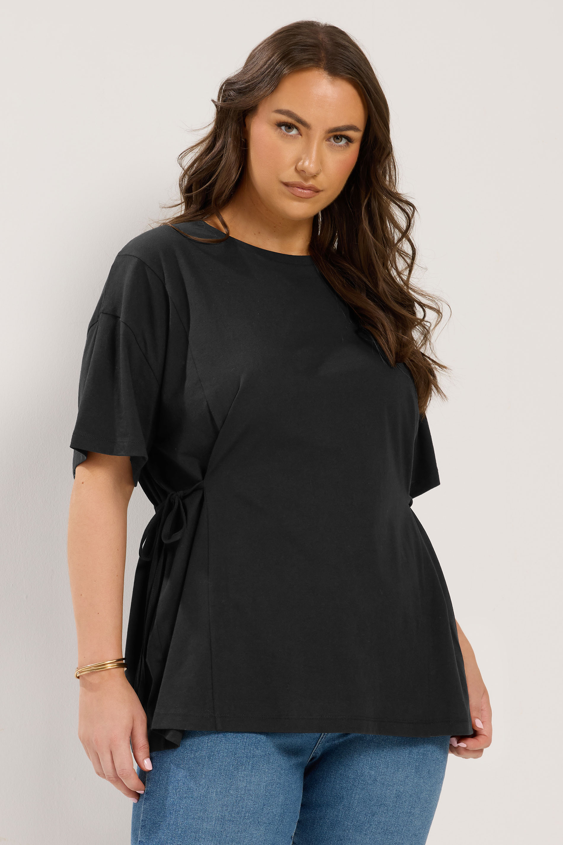 YOURS Plus Size Black Side Tie T-Shirt | Yours Clothing 3