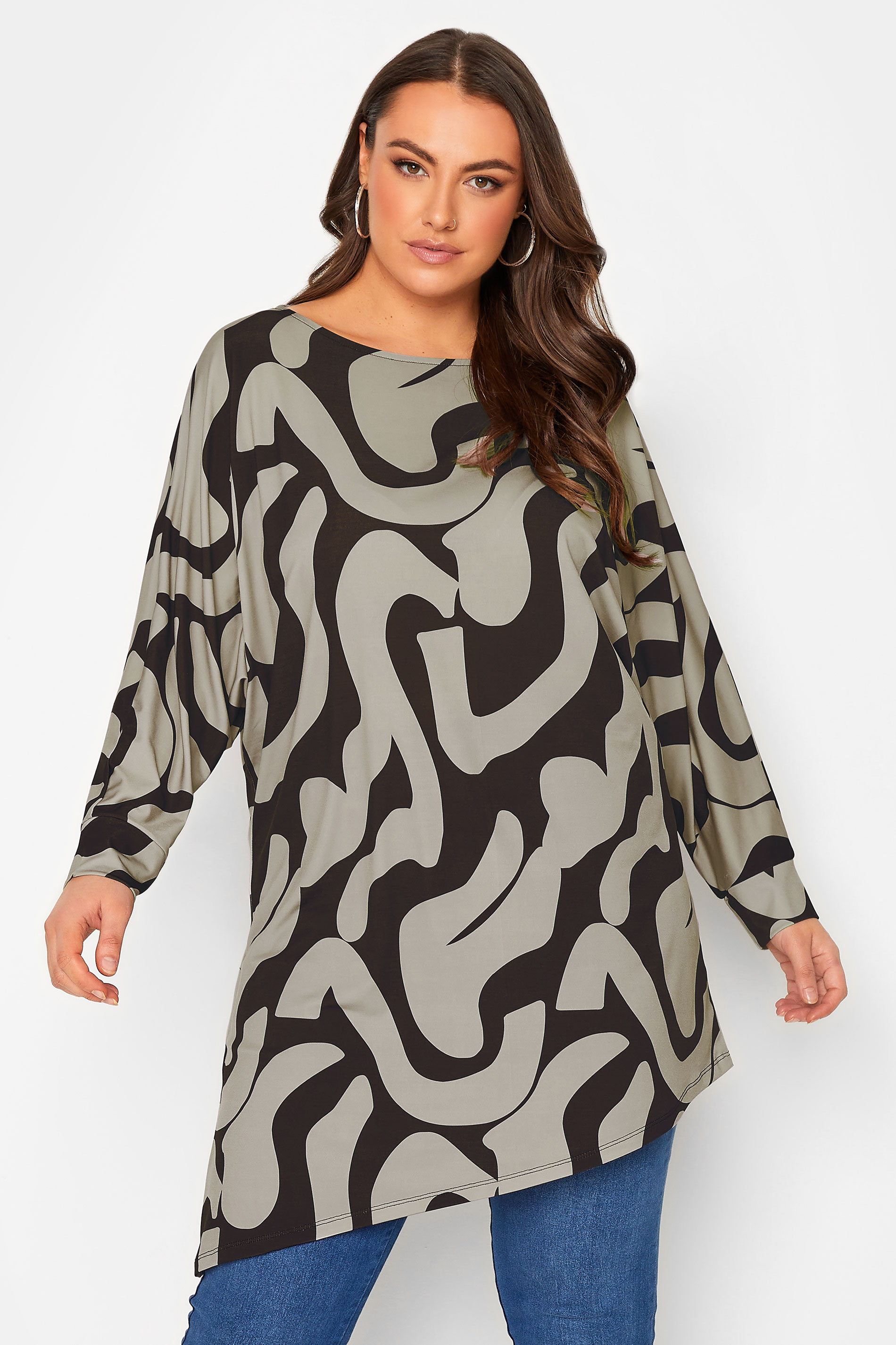 YOURS Plus Size Brown Abstract Print Tunic Top | Yours Clothing 1