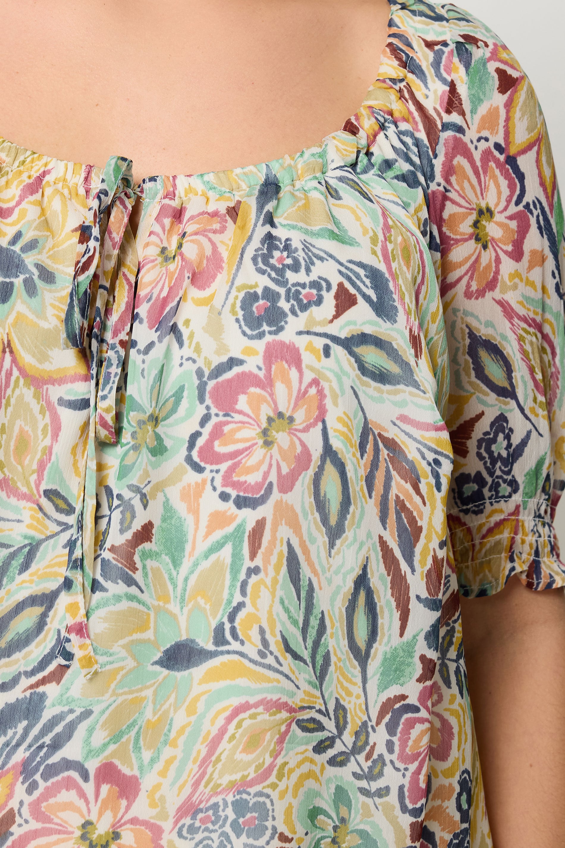 YOURS Plus Size Yellow Abstract Tie Neck Blouse | Yours Clothing 4