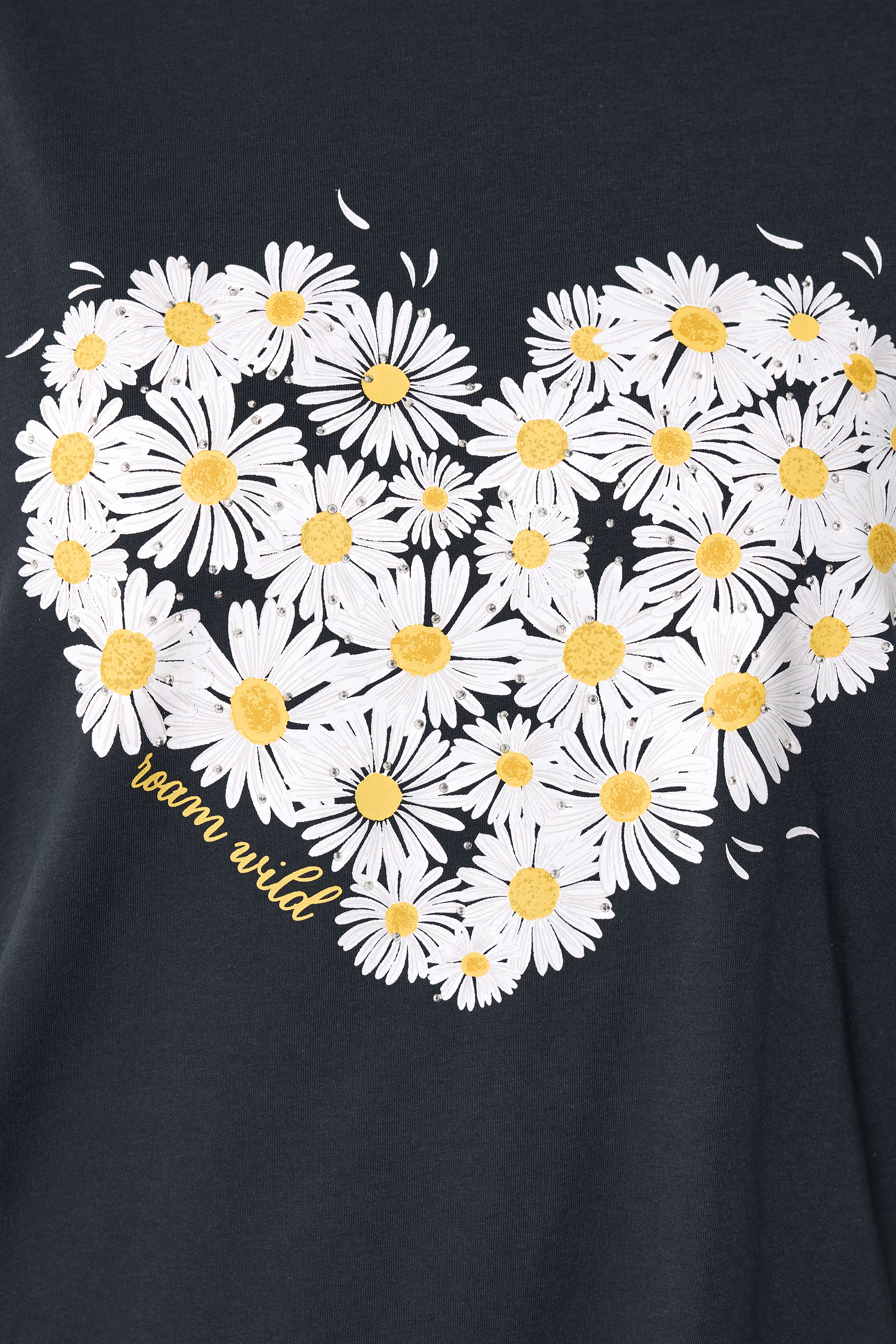 YOURS Plus Size Navy Daisy Heart Print T-Shirt | Yours Clothing 4