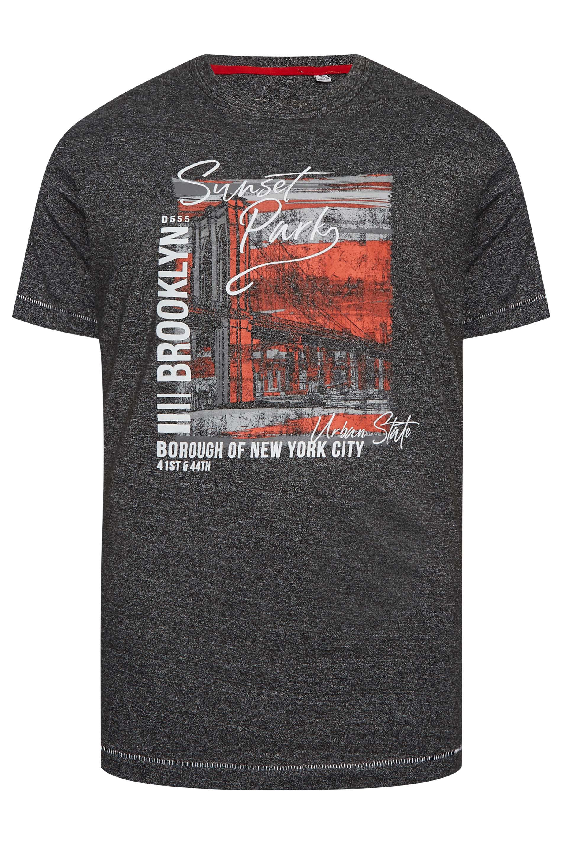 D555 Big & Tall Charcoal Grey 'Brooklyn' New York Printed T-Shirt | BadRhino 3