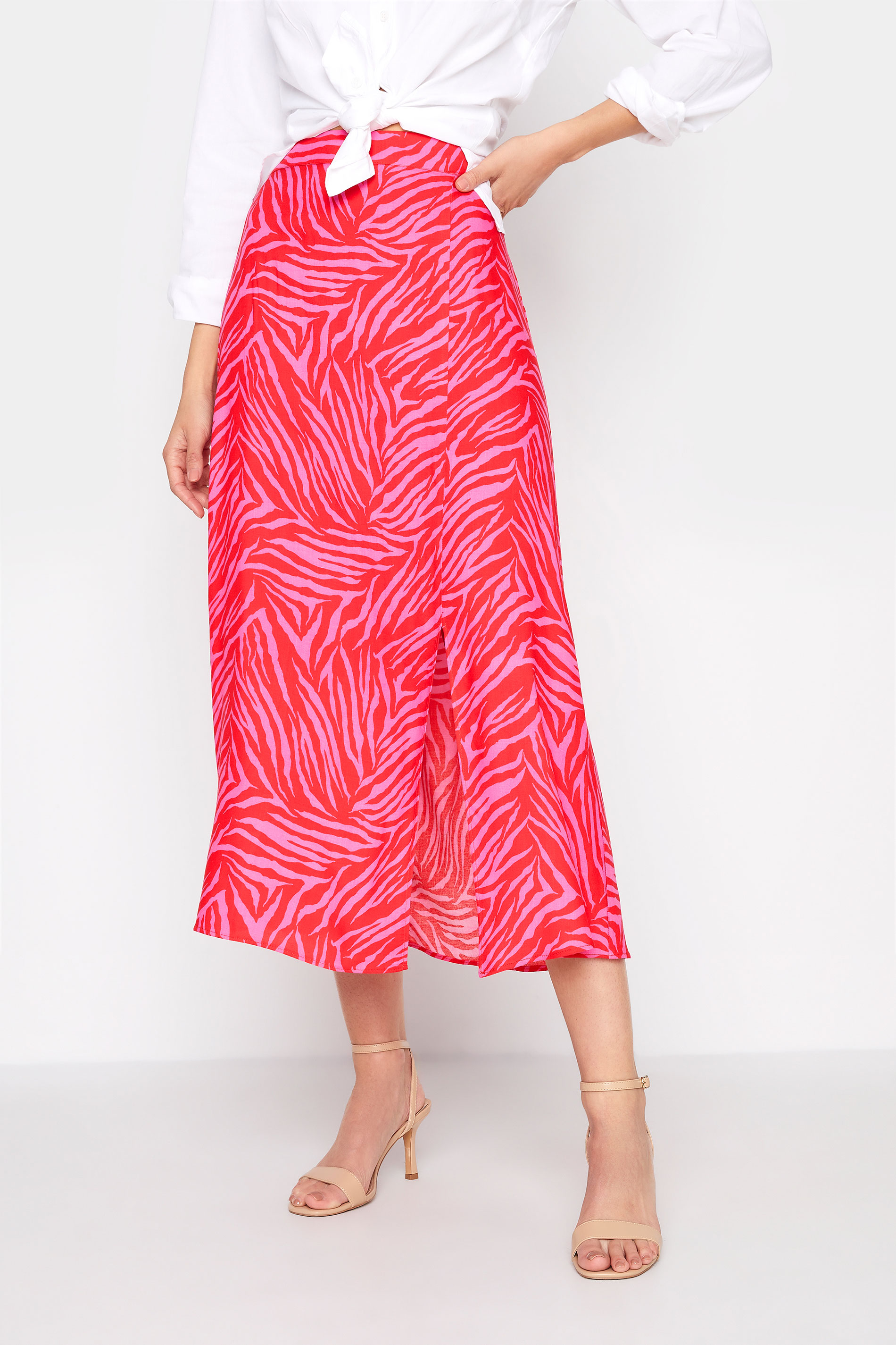 LTS Tall Pink Zebra Print Midi Skirt 1