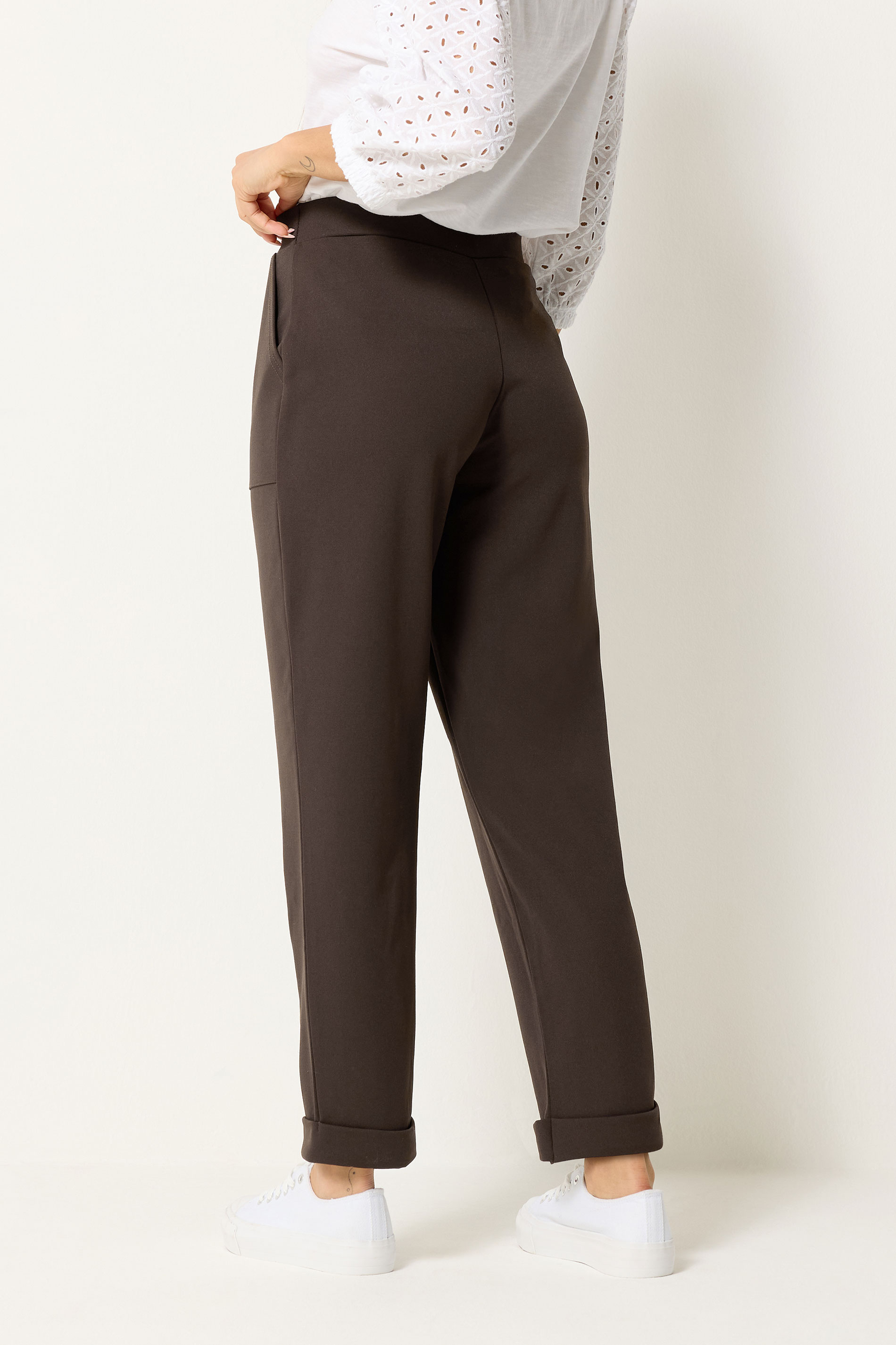 M&Co Petite Chocolate Brown Carpenter Tapered Trousers | M&Co 1