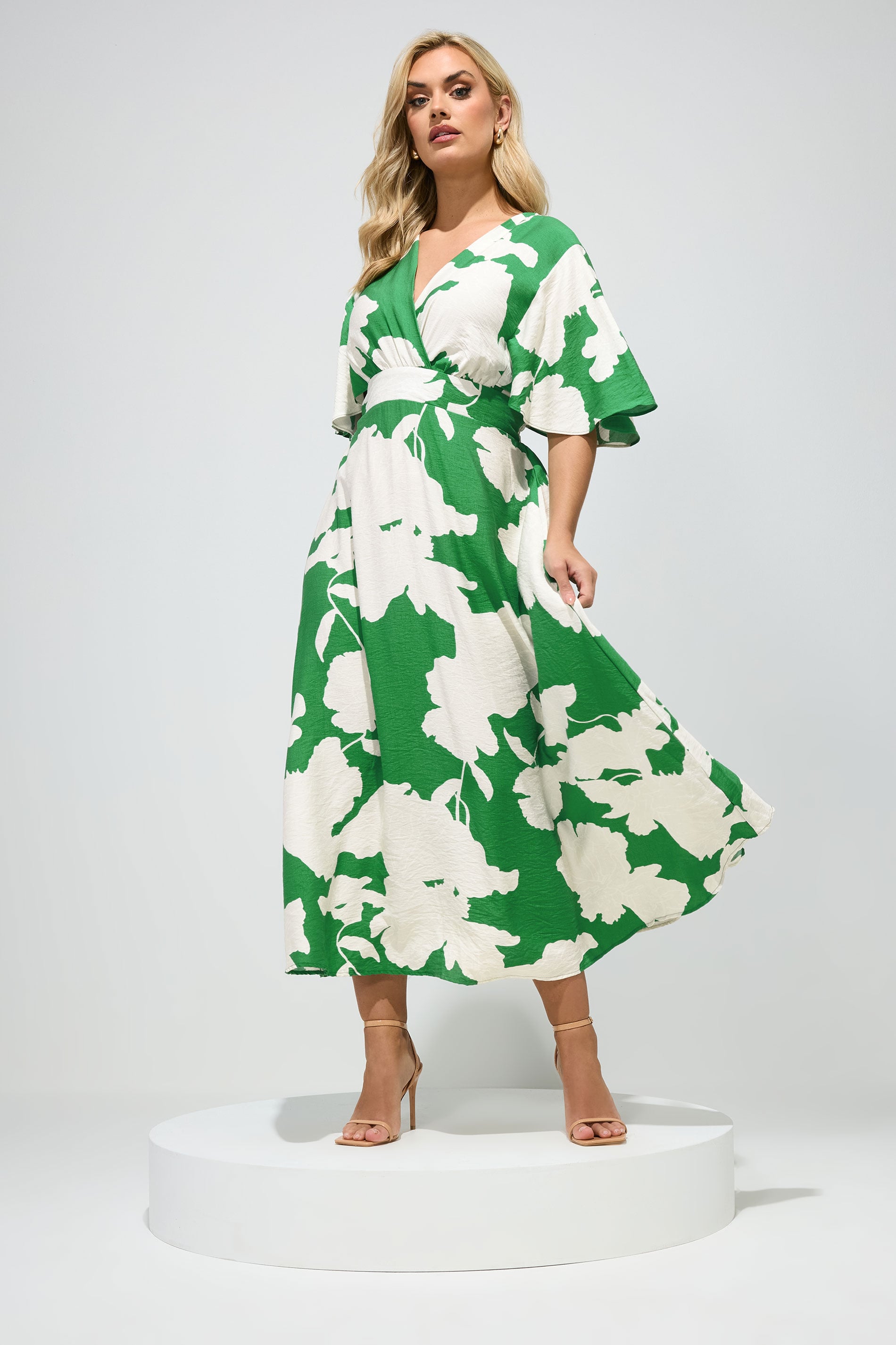 YOURS LONDON Plus Size Green Floral Linen Look Wrap Dress | Yours Clothing 1
