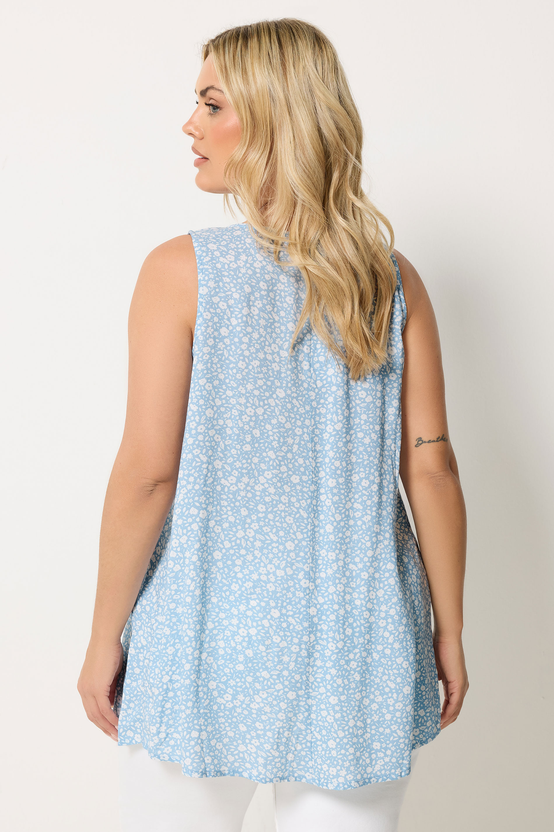 YOURS Plus Size Blue Ditsy Floral Cami Vest Top | Yours Clothing 2