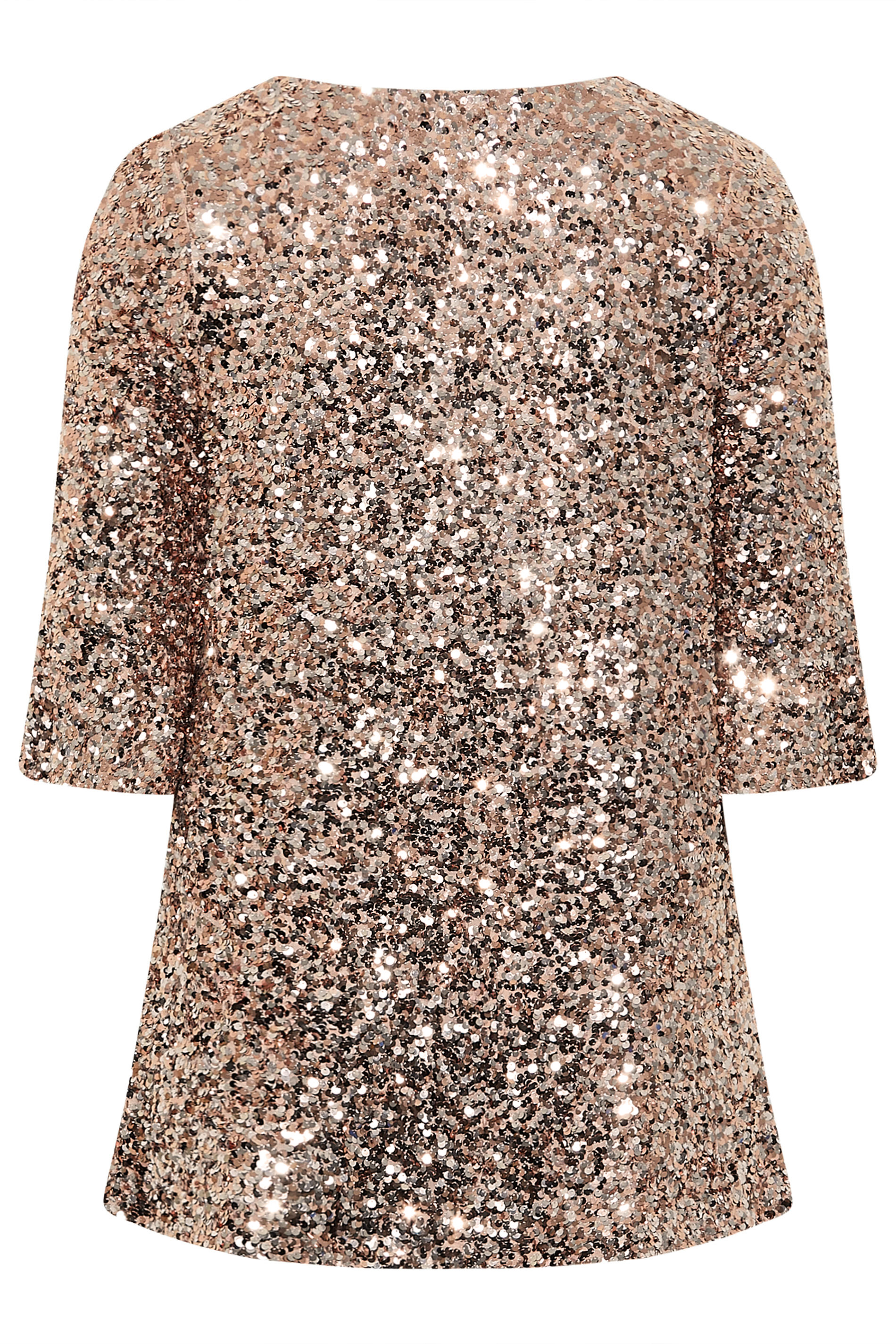 YOURS LONDON Plus Size Nude Pink Sequin Embellished Flute Sleeve | Yours