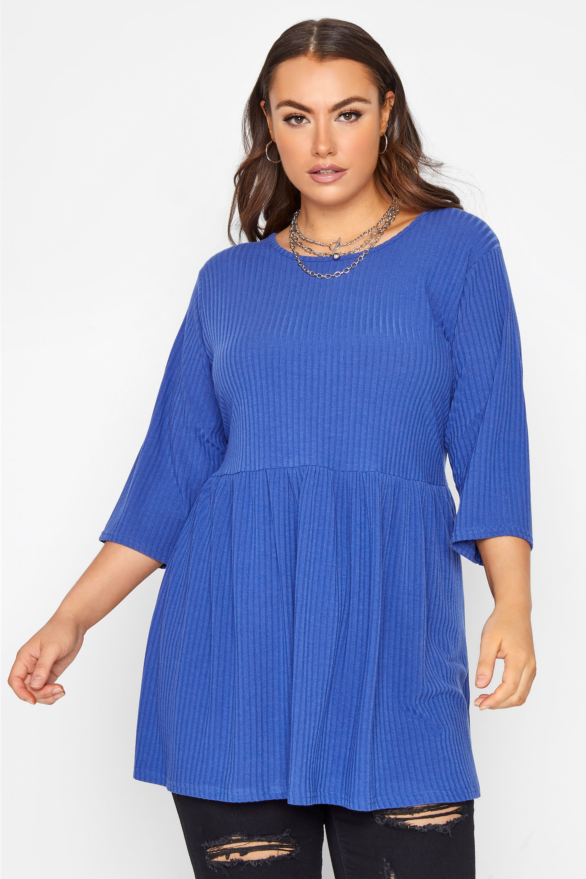 LIMITED COLLECTION Cobalt Blue Ribbed Smock Top_A.jpg