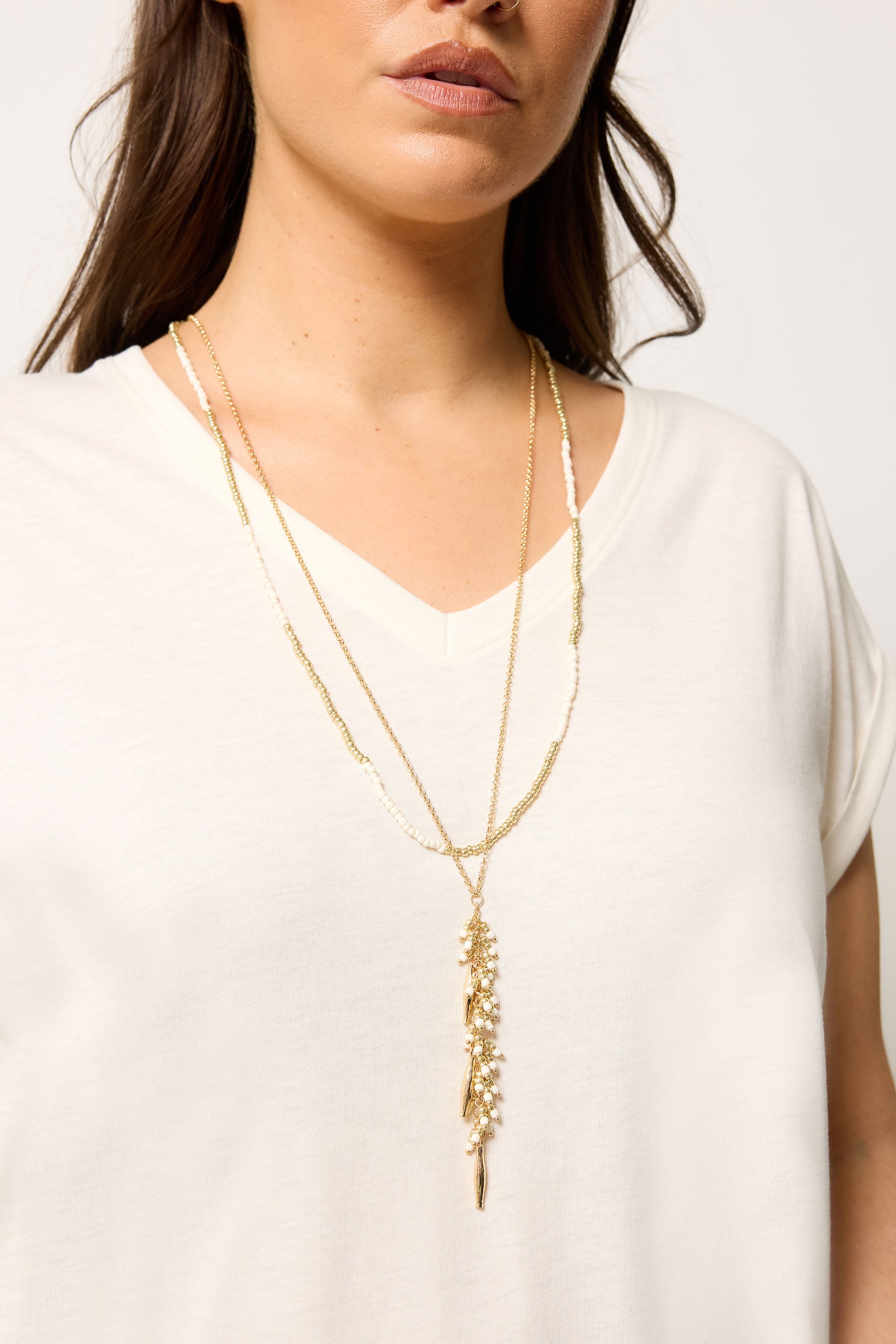 Gold Tone Beaded Longline Necklace | Yours Clothing 1