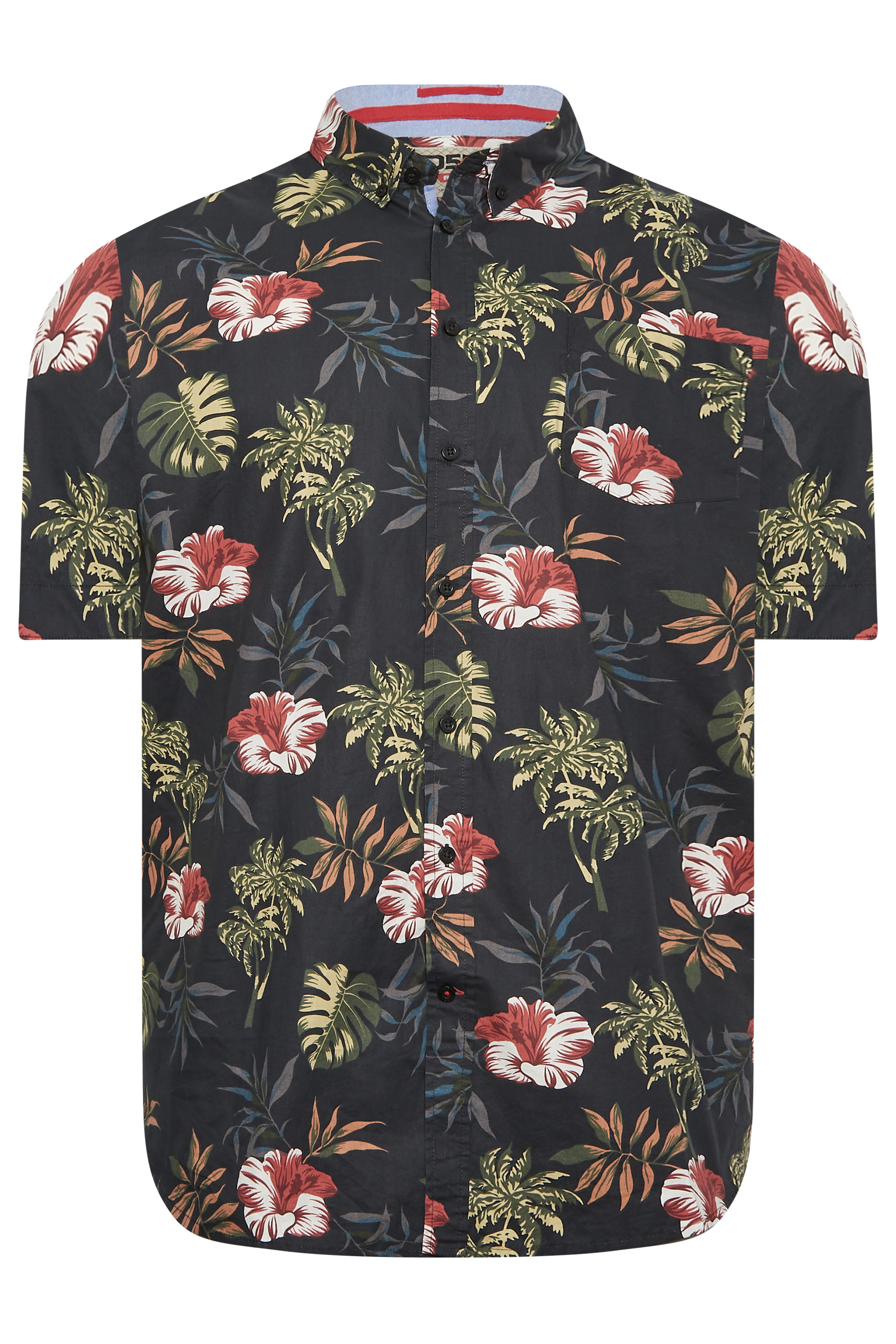 D555 Big & Tall Black Hawaiian Print Shirt | BadRhino 3