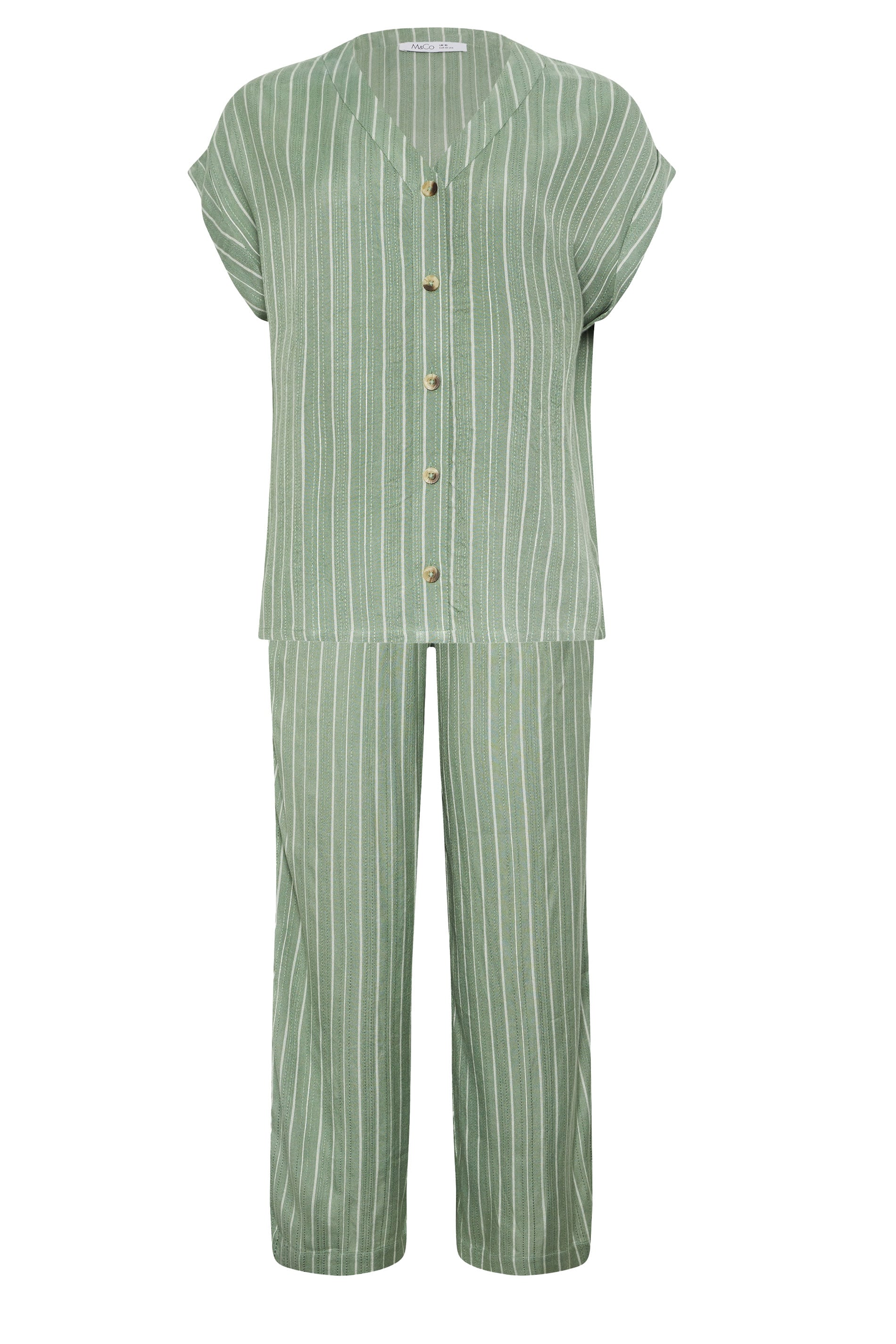 M&Co Set Sage Green Dobby Striped Top & Trousers | M&Co 9