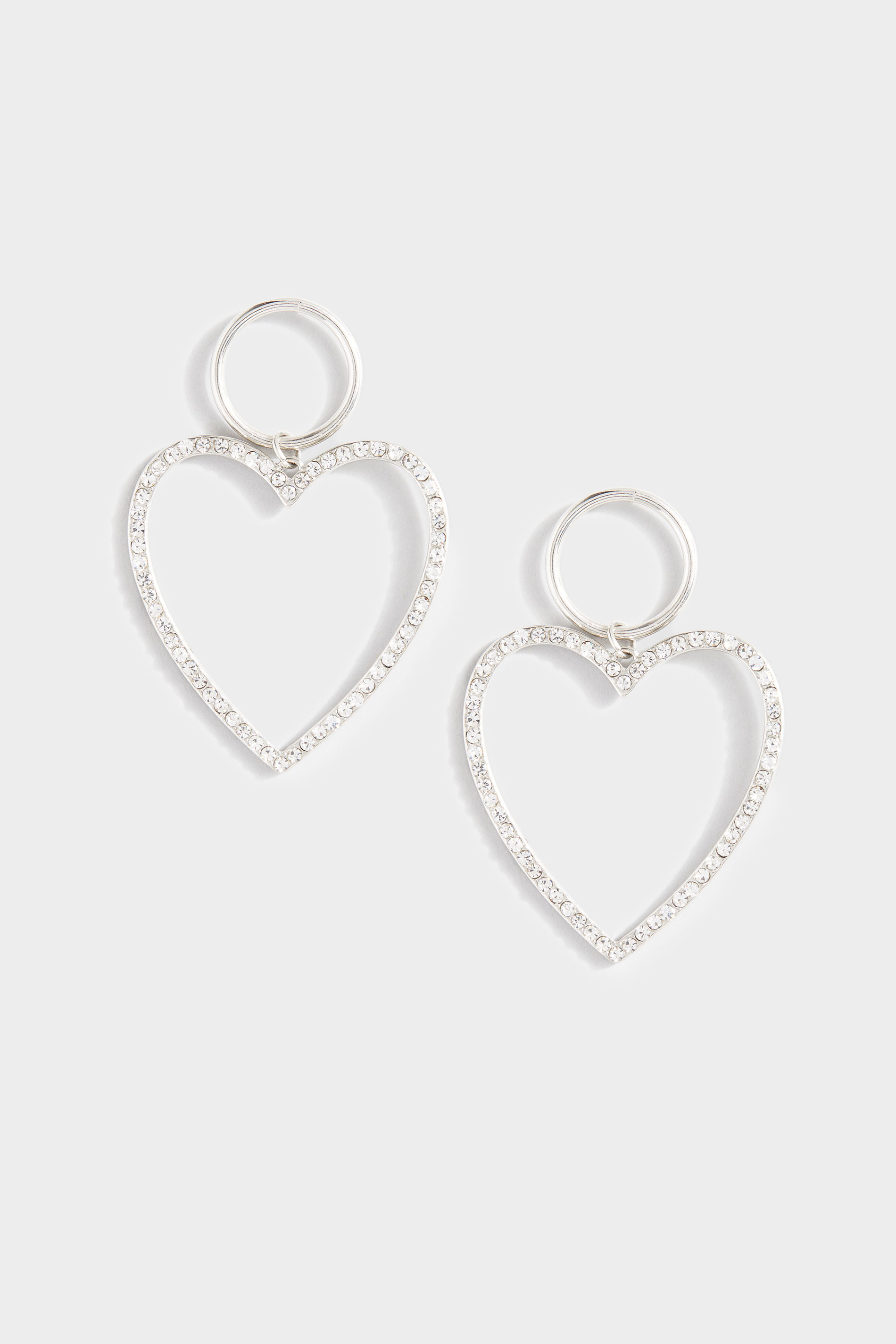 Silver Diamante Heart Drop Earrings | Long Tall Sally
