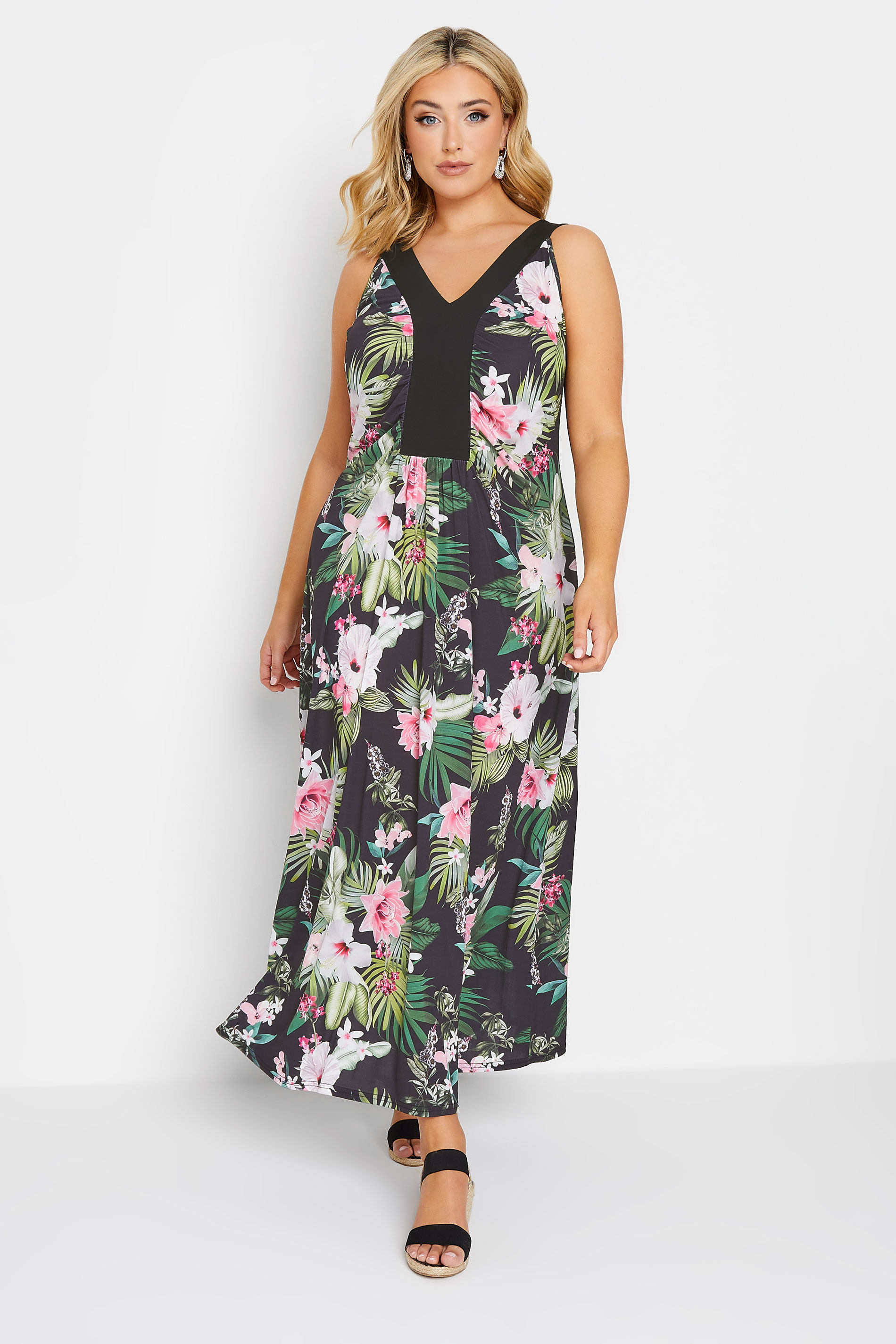 YOURS LONDON Plus Size Black Tropical Print Maxi Dress | Yours Clothing 1