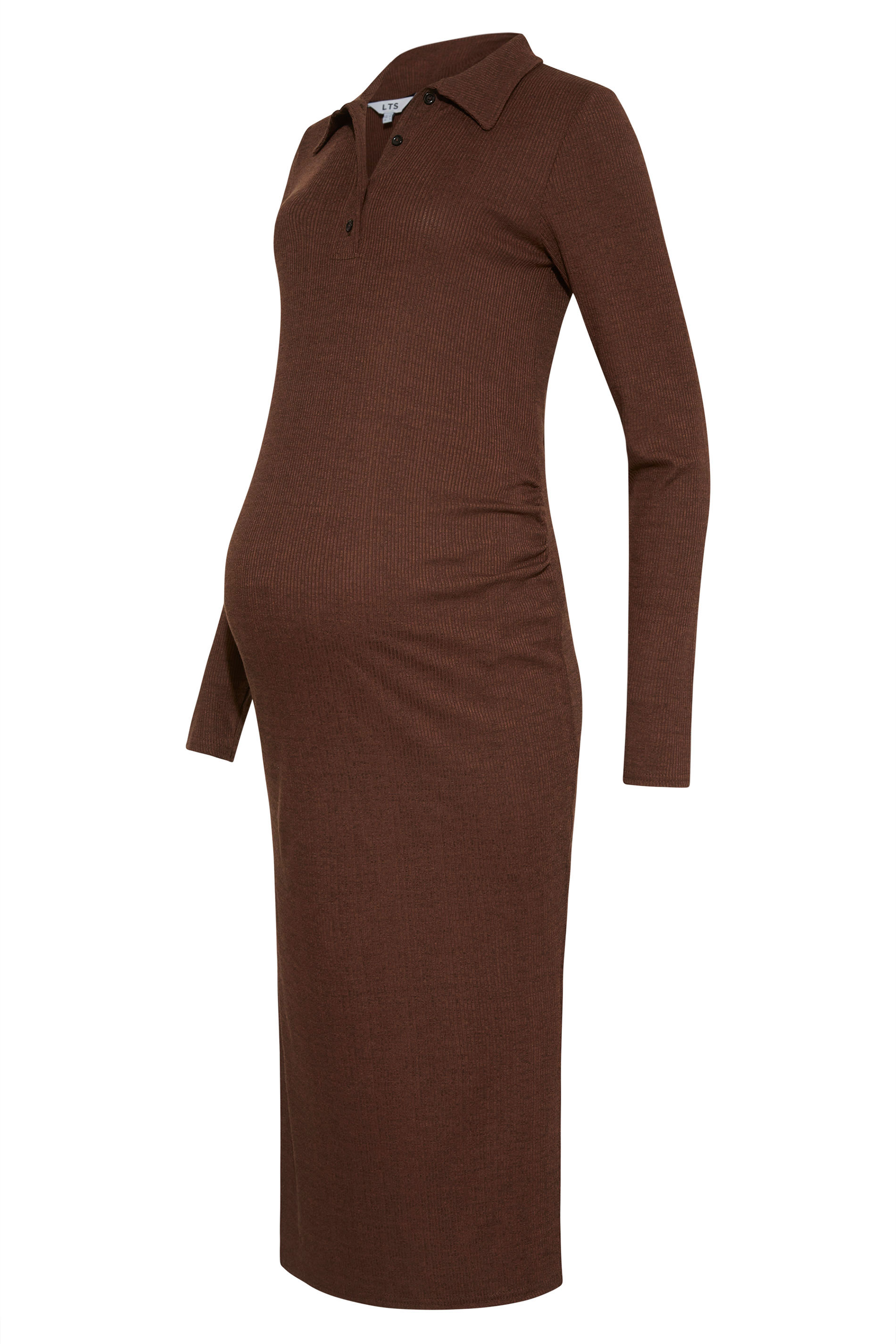 LTS Maternity Brown Ribbed Polo Midi Dress | Long Tall Sally 2