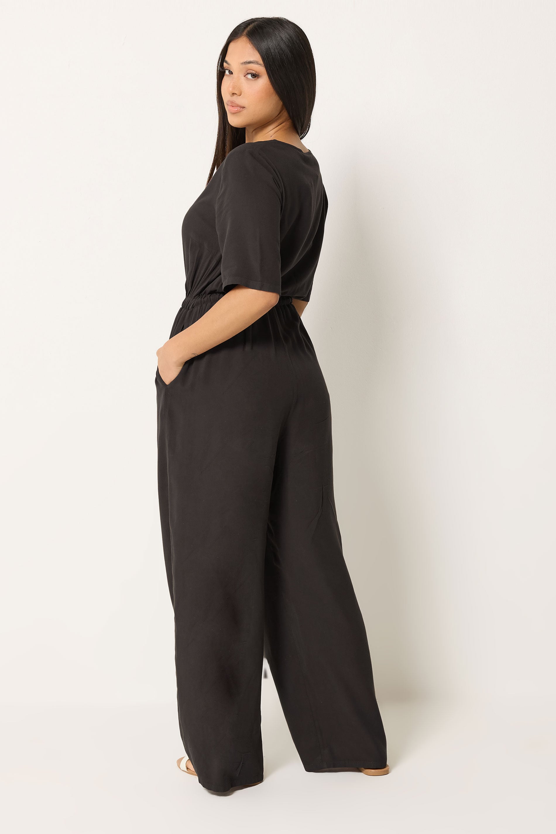 M&Co Petite Chocolate Brown Tie Waist Jumpsuit | M&Co 2