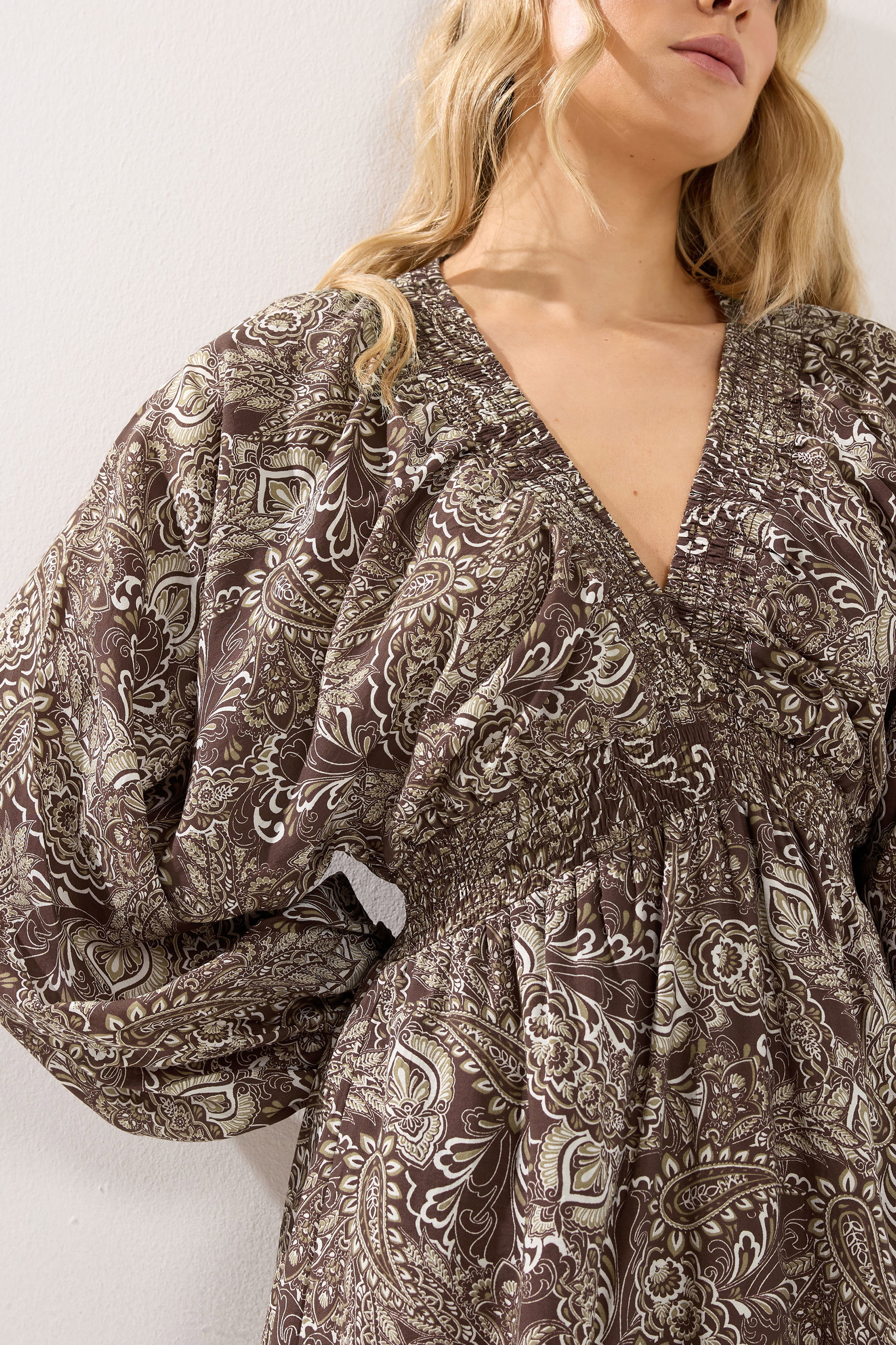 LTS Tall Women's Chocolate Brown Paisley Shirred Maxi Dress | Long Tall Sally 4