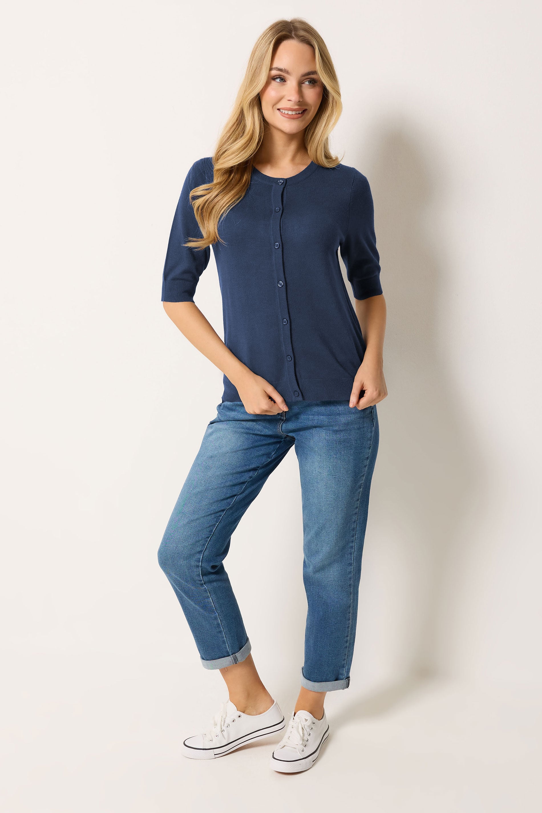 M&Co Navy Blue Button Through Short Sleeve Cardigan | M&Co 1