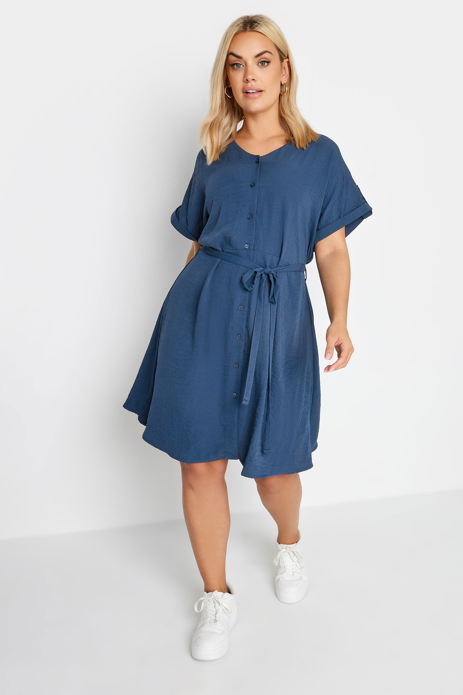 YOURS Plus Size Navy Blue Utility Shirt Mini Dress | Yours Clothing  1