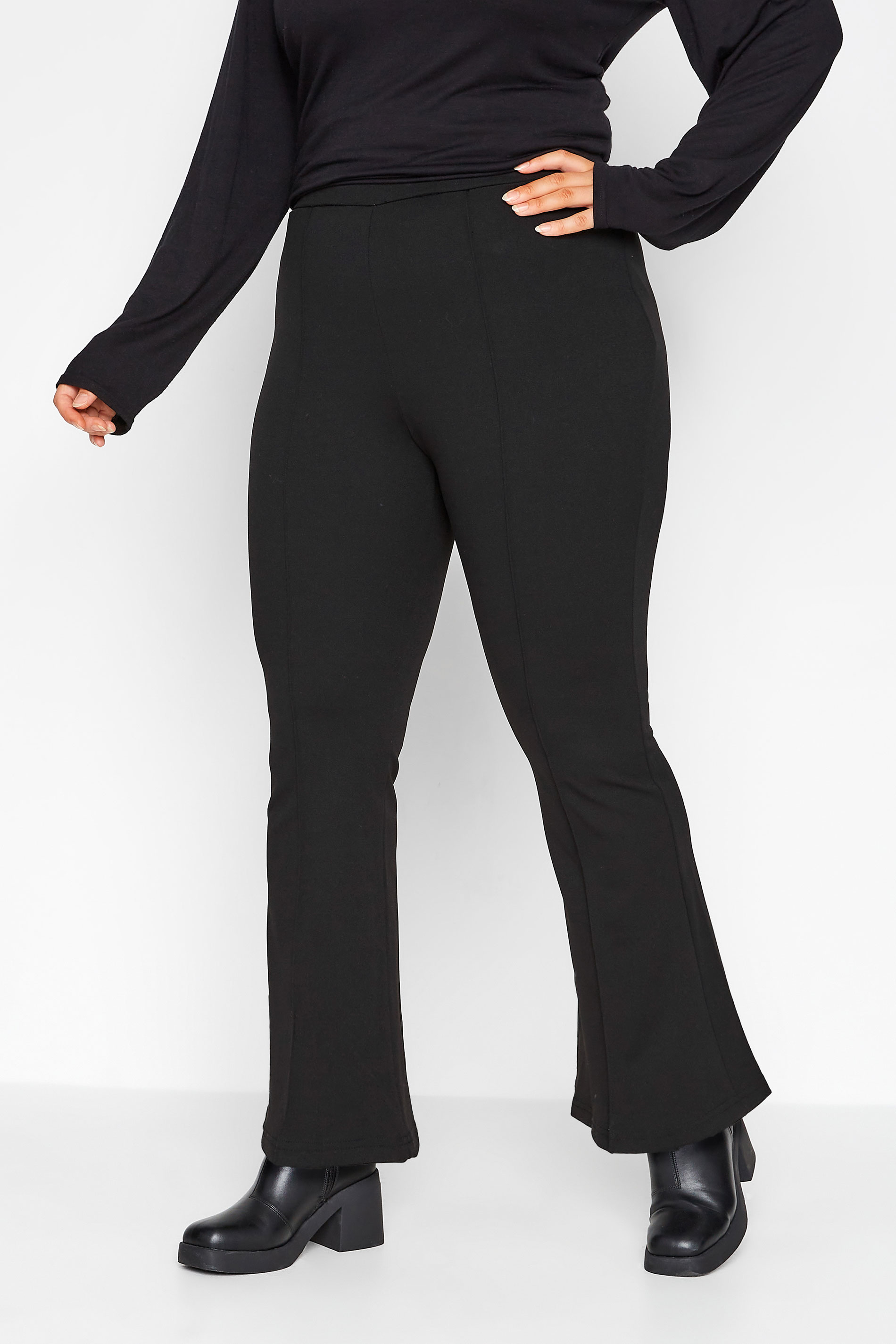 Plus Size Black Scuba Kick Flare Trousers | Yours Clothing 1