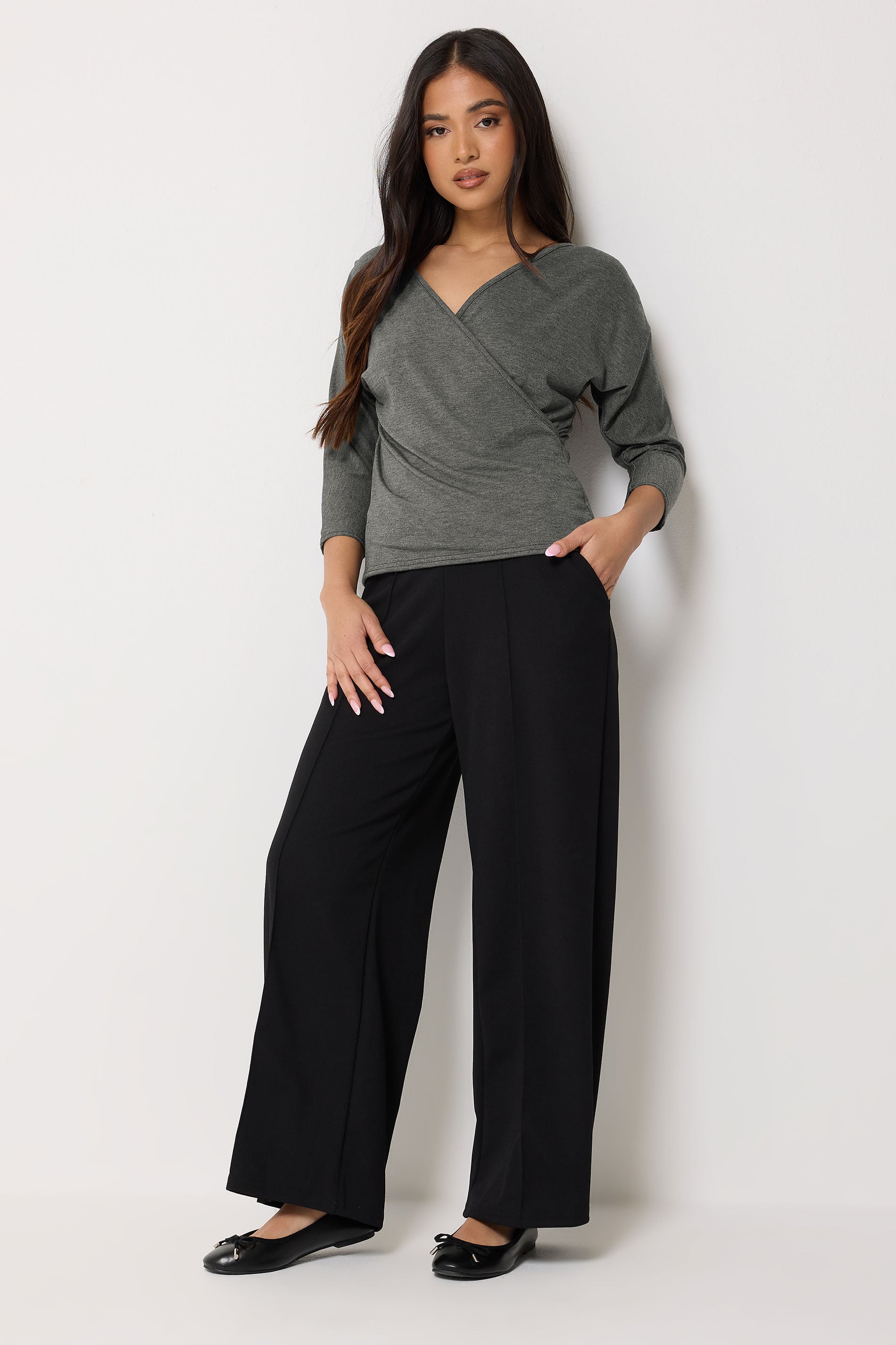 PixieGirl Petite Women's Charcoal Grey Wrap Top | PixieGirl 1