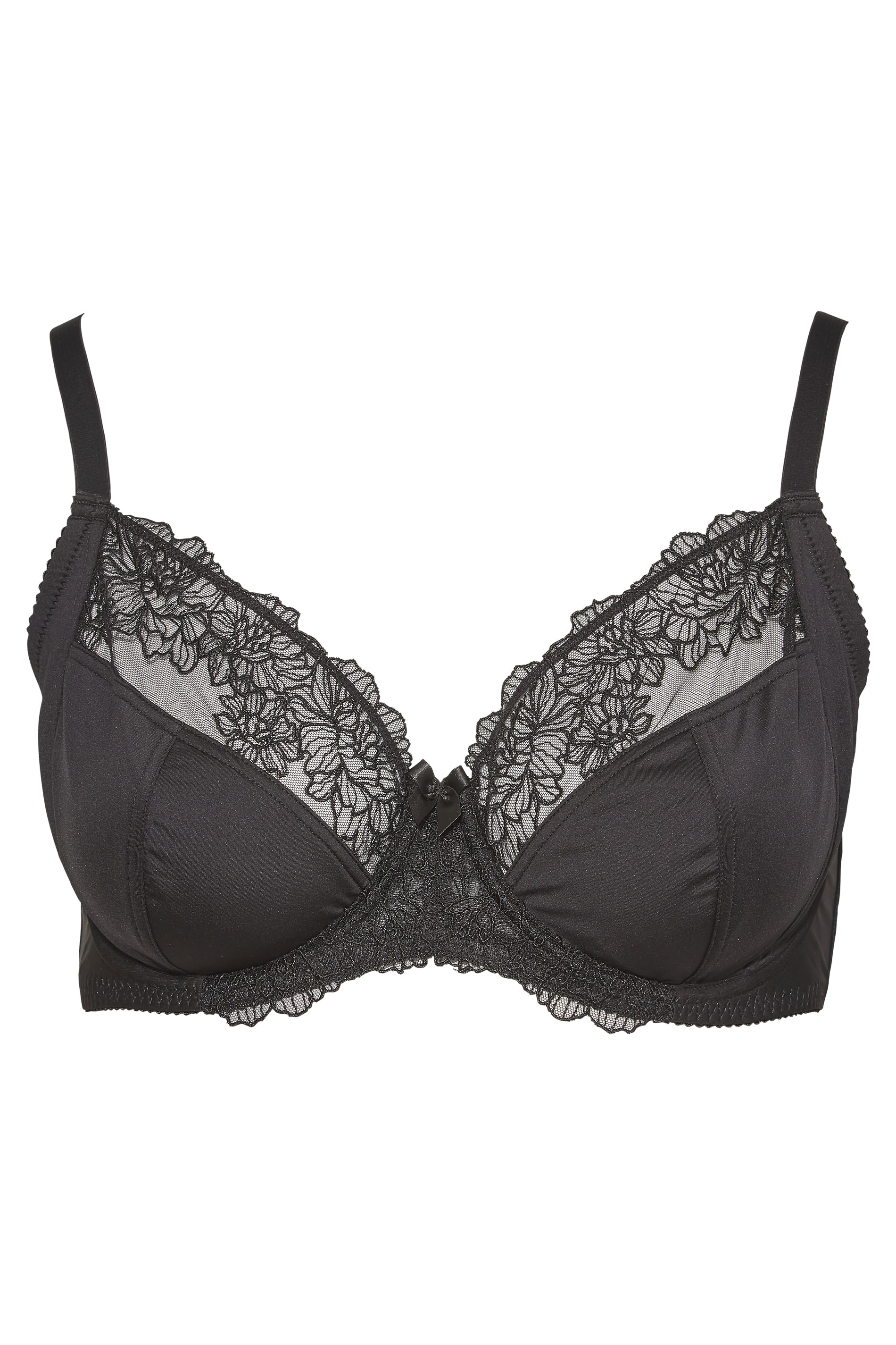 YOURS Plus Size Black Lace Embroidered Padded Balcony Bra