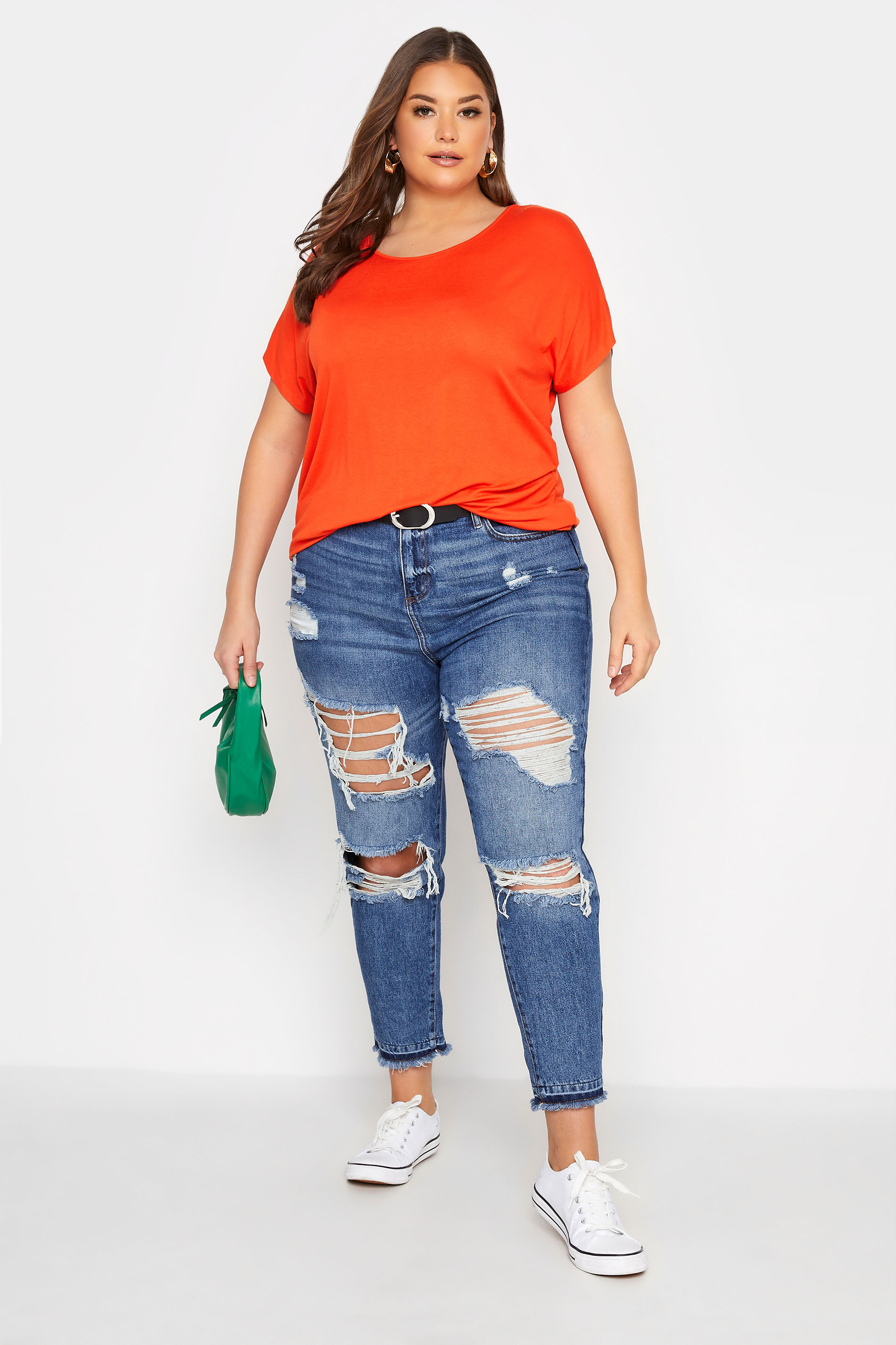 Grande taille  Tops Grande taille  T-Shirts | T-Shirt Orange Flashy Manches Courtes Jersey - DL19168