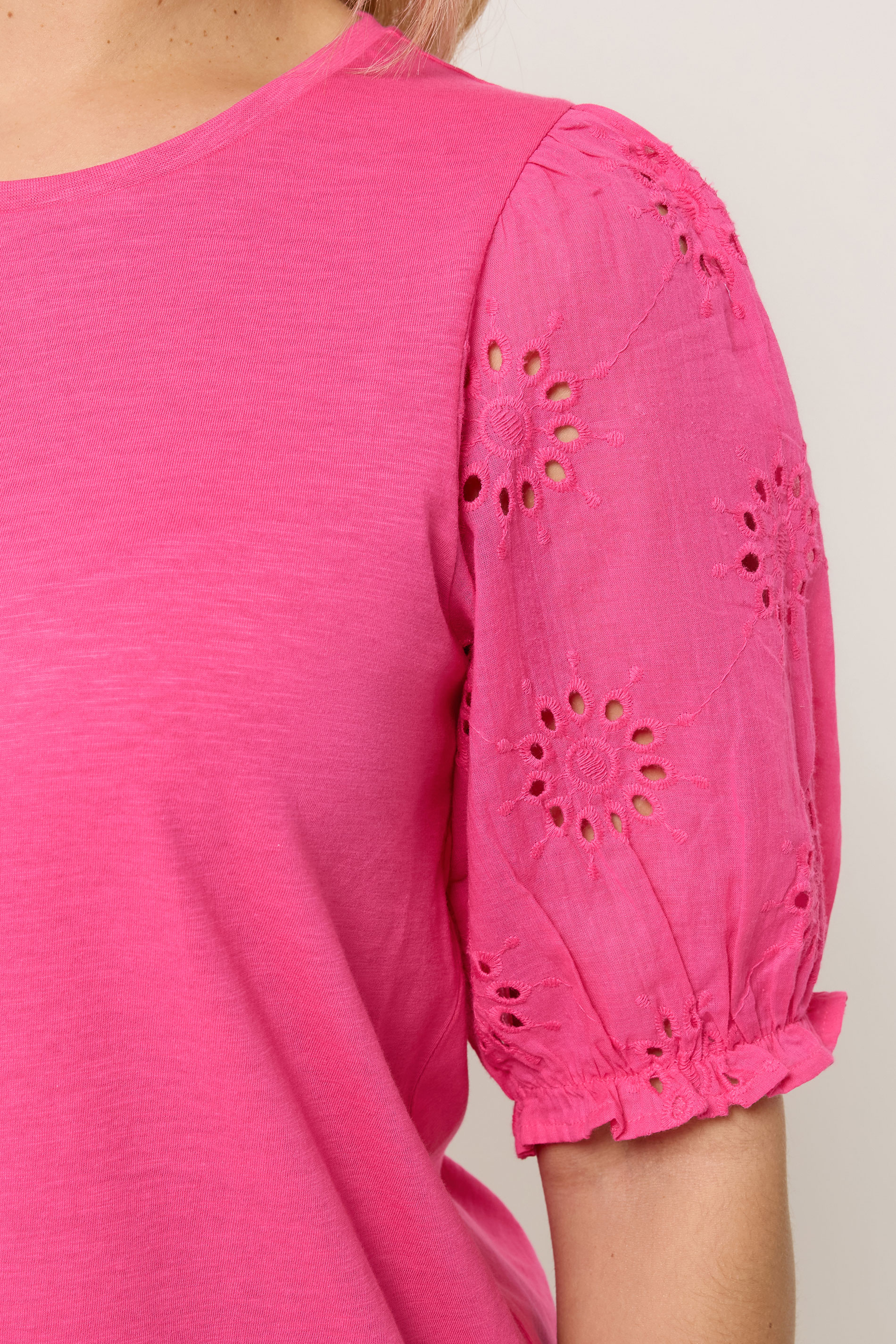 YOURS Plus Size Pink Broiderie Anglaise T-Shirt | Yours Clothing 4