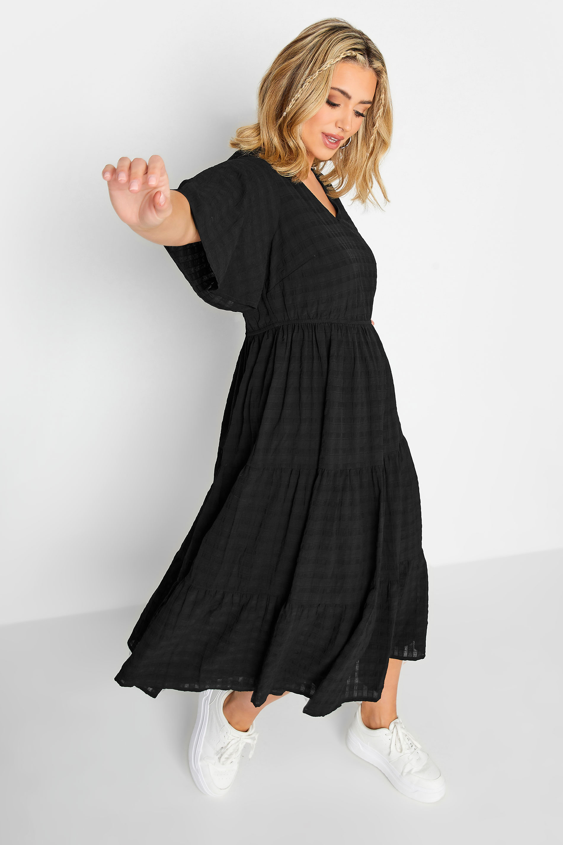 LIMITED COLLECTION Plus Size Black Textured Tiered Smock Dress | Yours Clothing 3