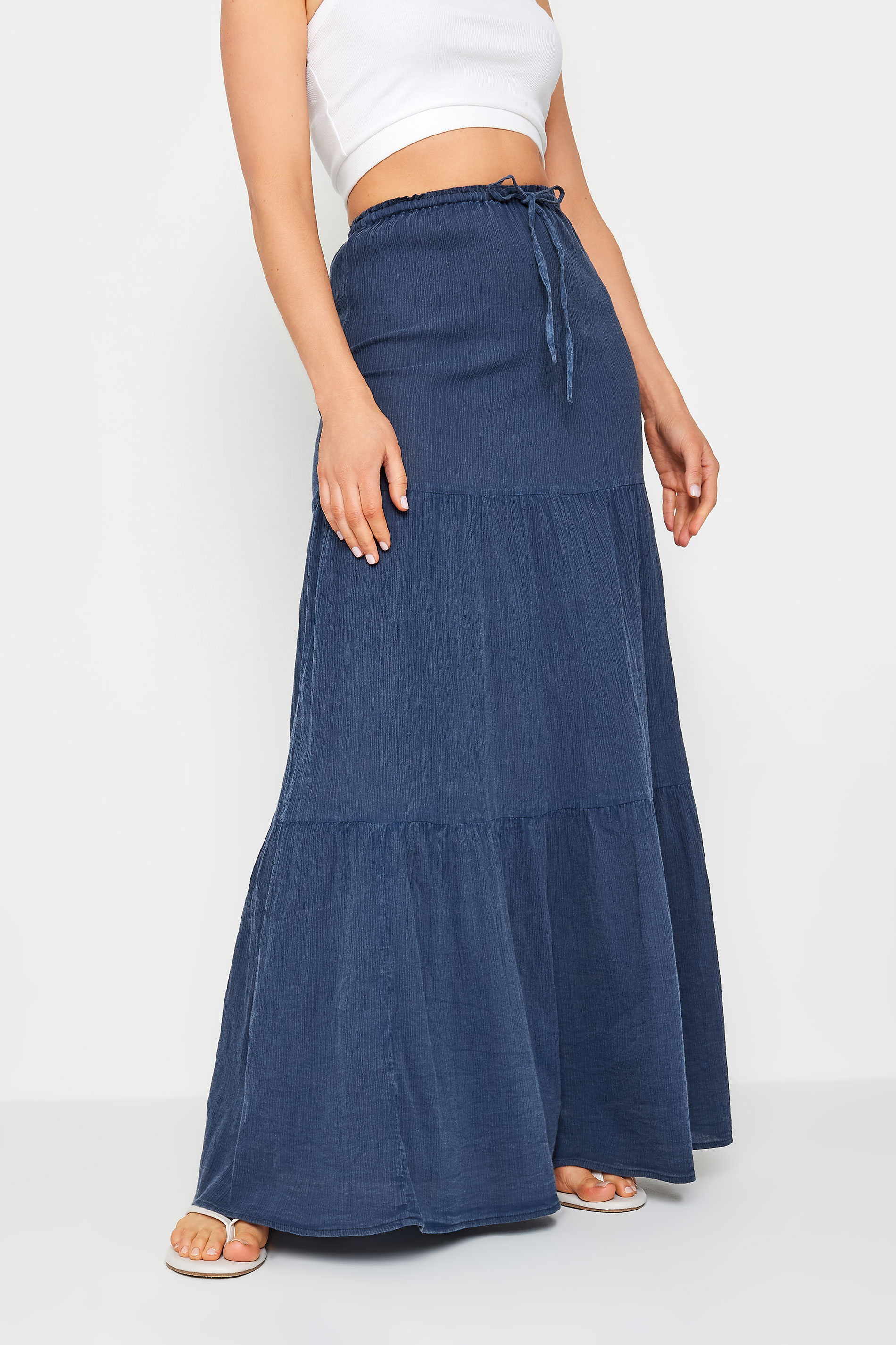 LTS Tall Women's Navy Blue Acid Wash Tiered Maxi Skirt | Long Tall Sally 2