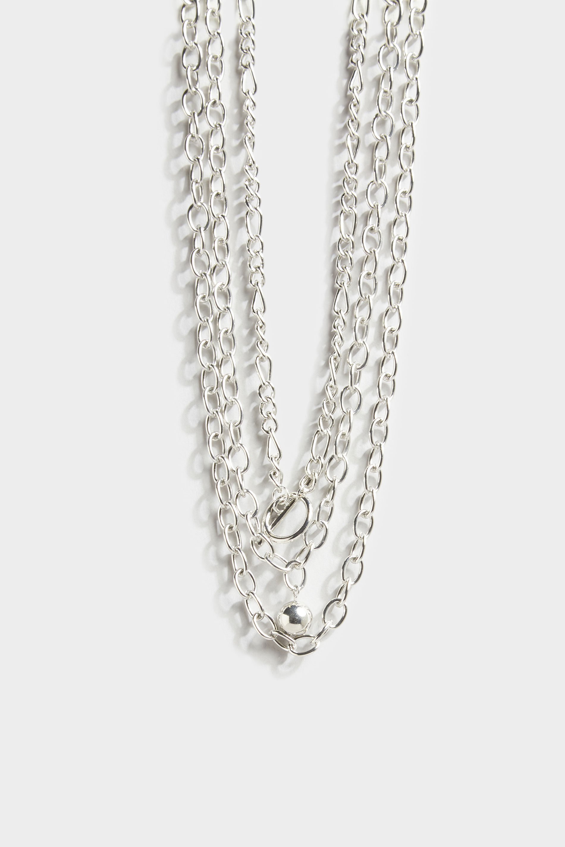 Curve Silver Tone Triple Chain Necklace 1