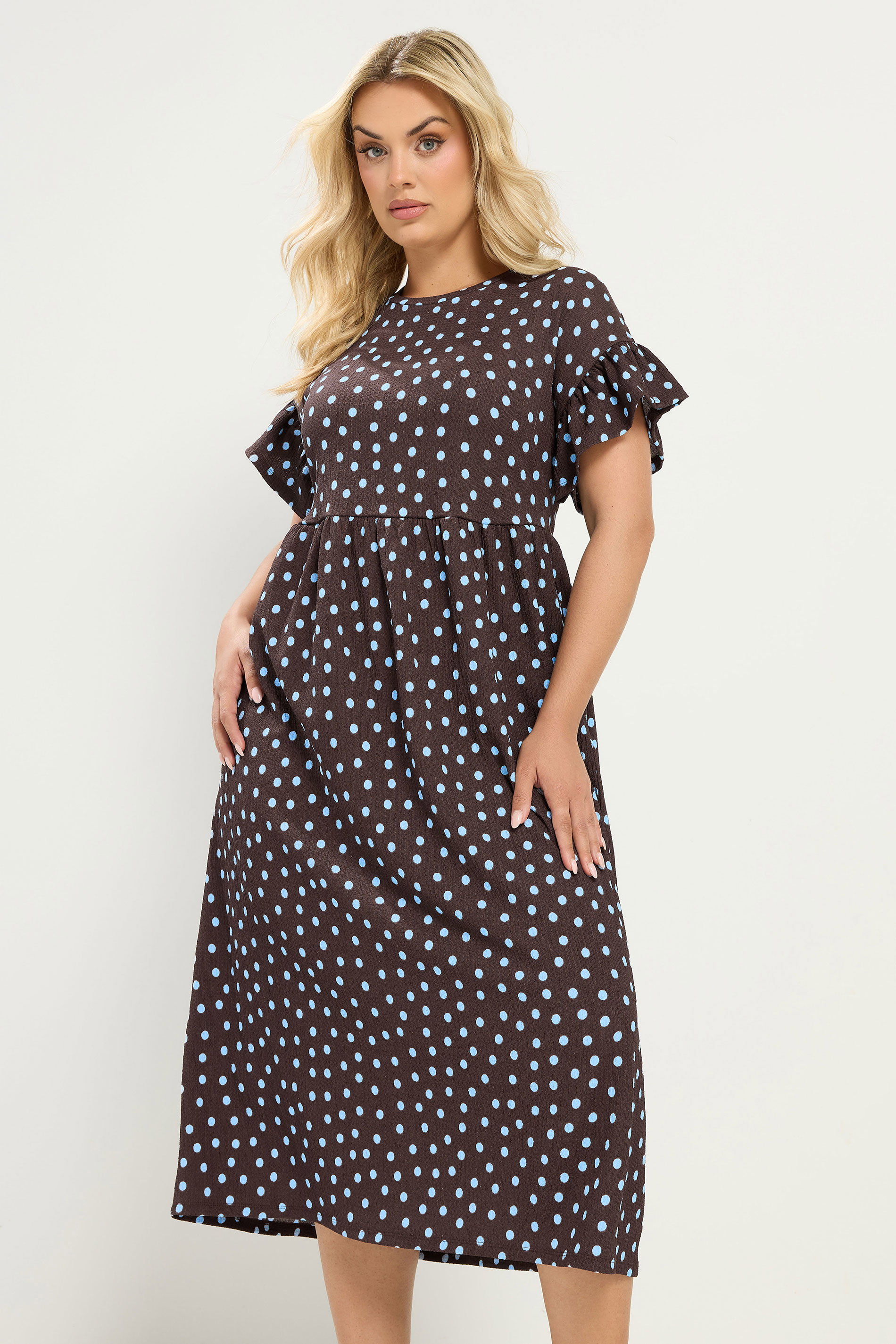 YOURS Plus Size Chocolate Brown Polka Dot Midi Dress | Yours Clothing 3