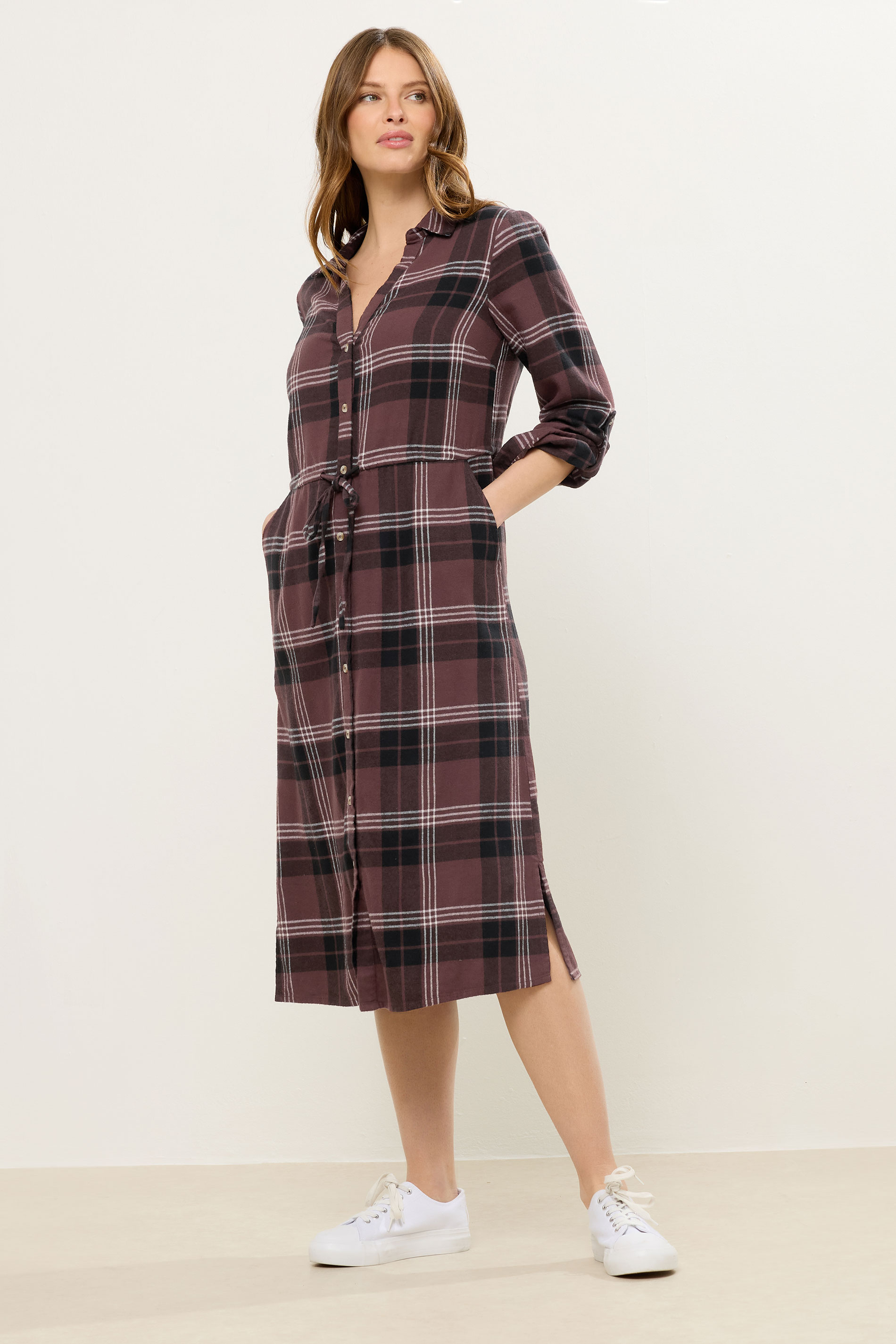 M&Co Brown Check Cotton Shirt Dress | M&Co 1