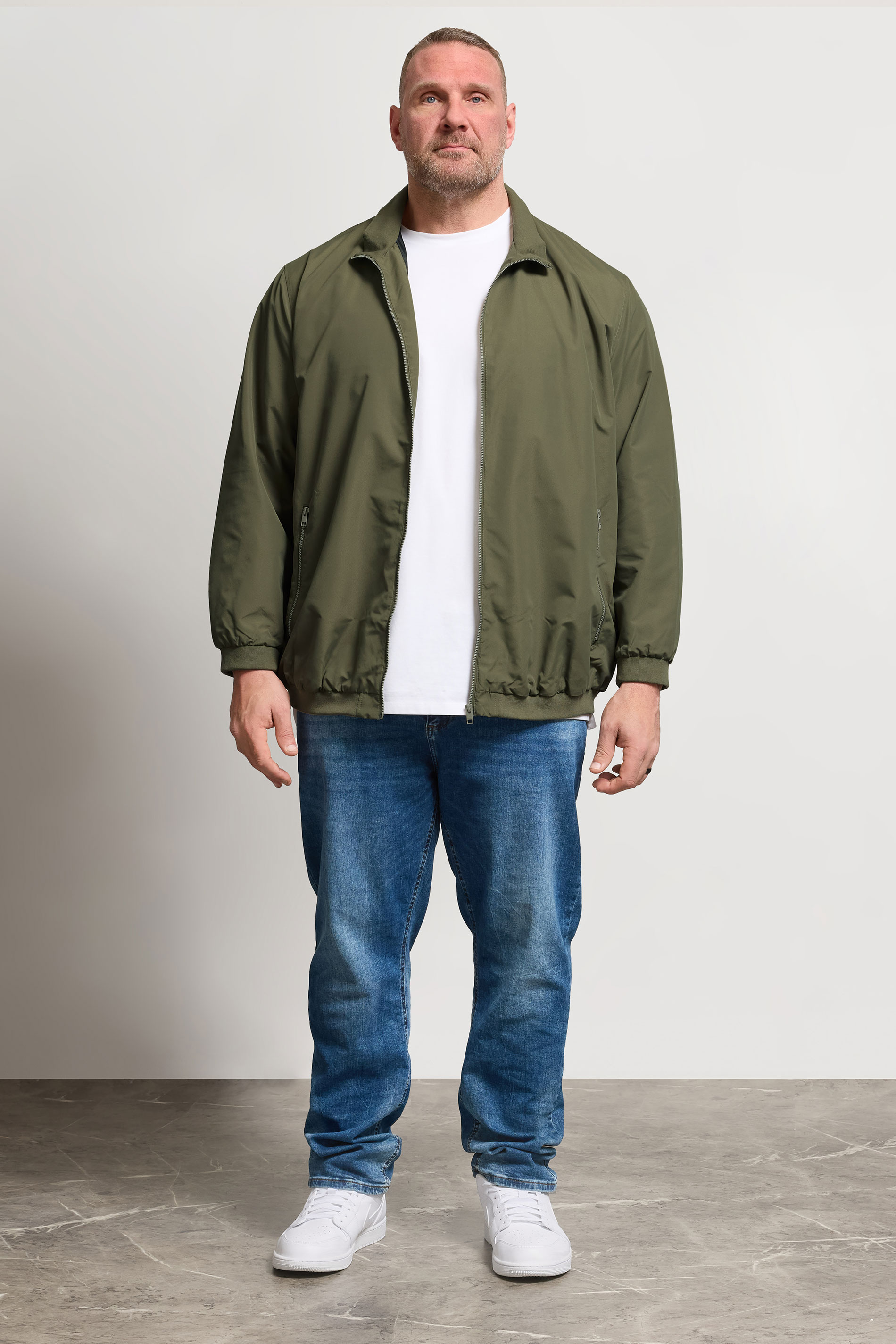 JACK & JONES Big & Tall Olive Green Harrington Bomber Jacket | BadRhino 1