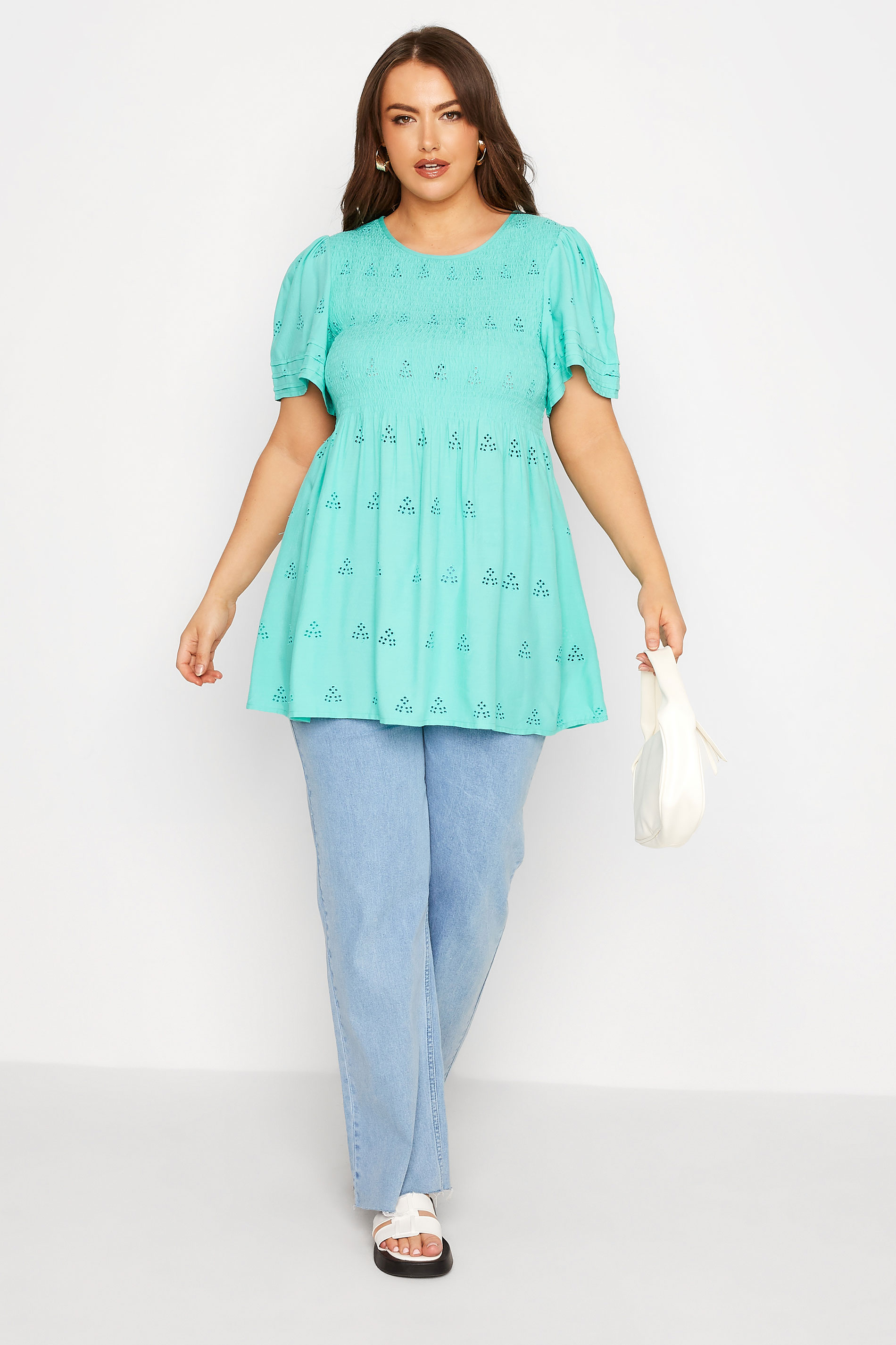 Grande taille  Tops Grande taille  Blouses & Chemisiers | LIMITED COLLECTION - Top Bleu-Vert Design Brodé - PU34412