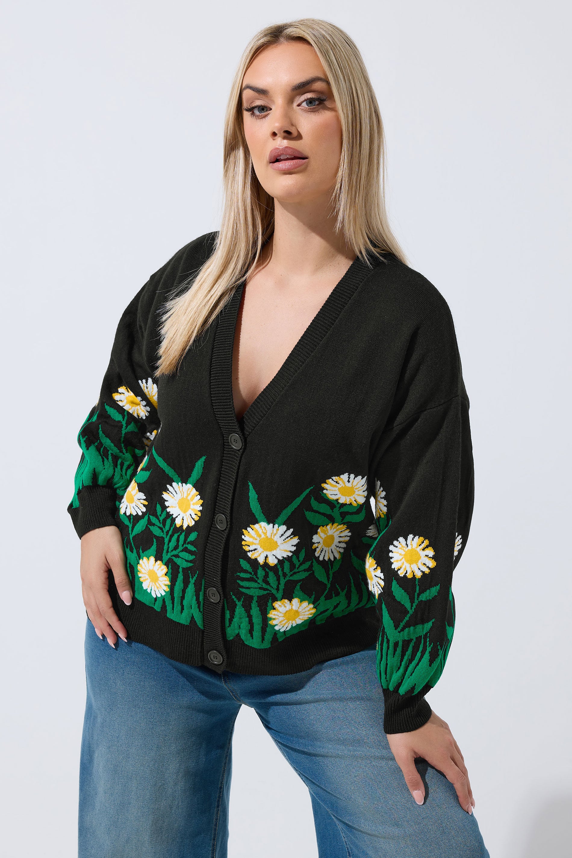 LIMITED COLLECTION Plus Size Black Floral Knitted Cardigan | Yours Clothing 3