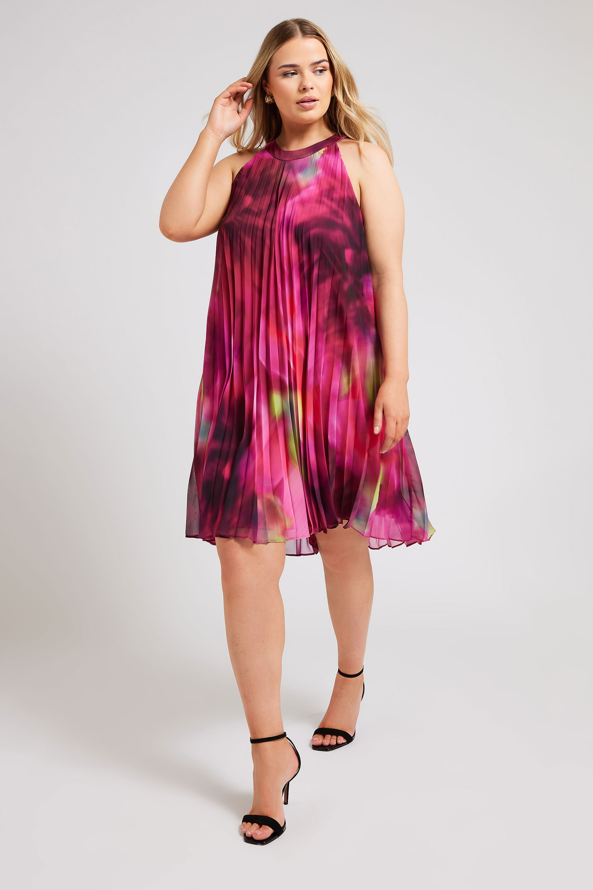 YOURS LONDON Plus Size Pink Floral Print Halter Neck Dress | Yours Clothing 2