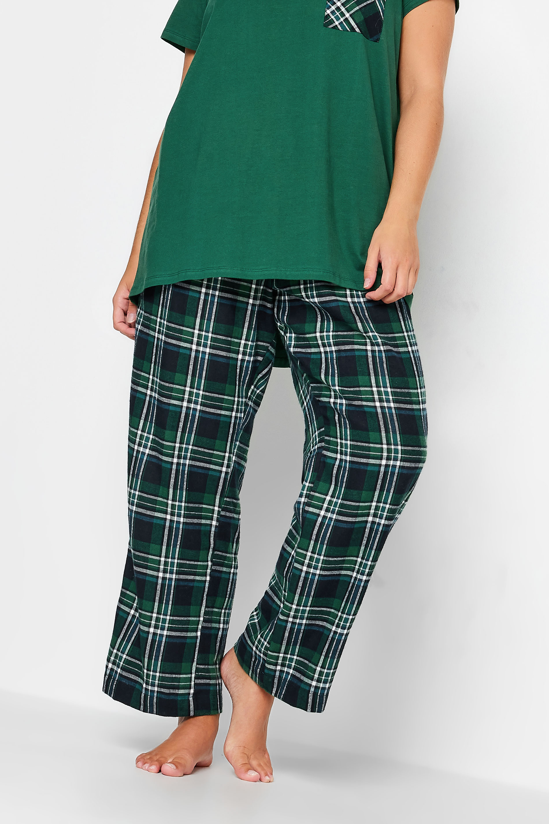 LIMITED COLLECTION Plus Size Green Tartan Check Pyjama Bottoms | Yours Clothing 2