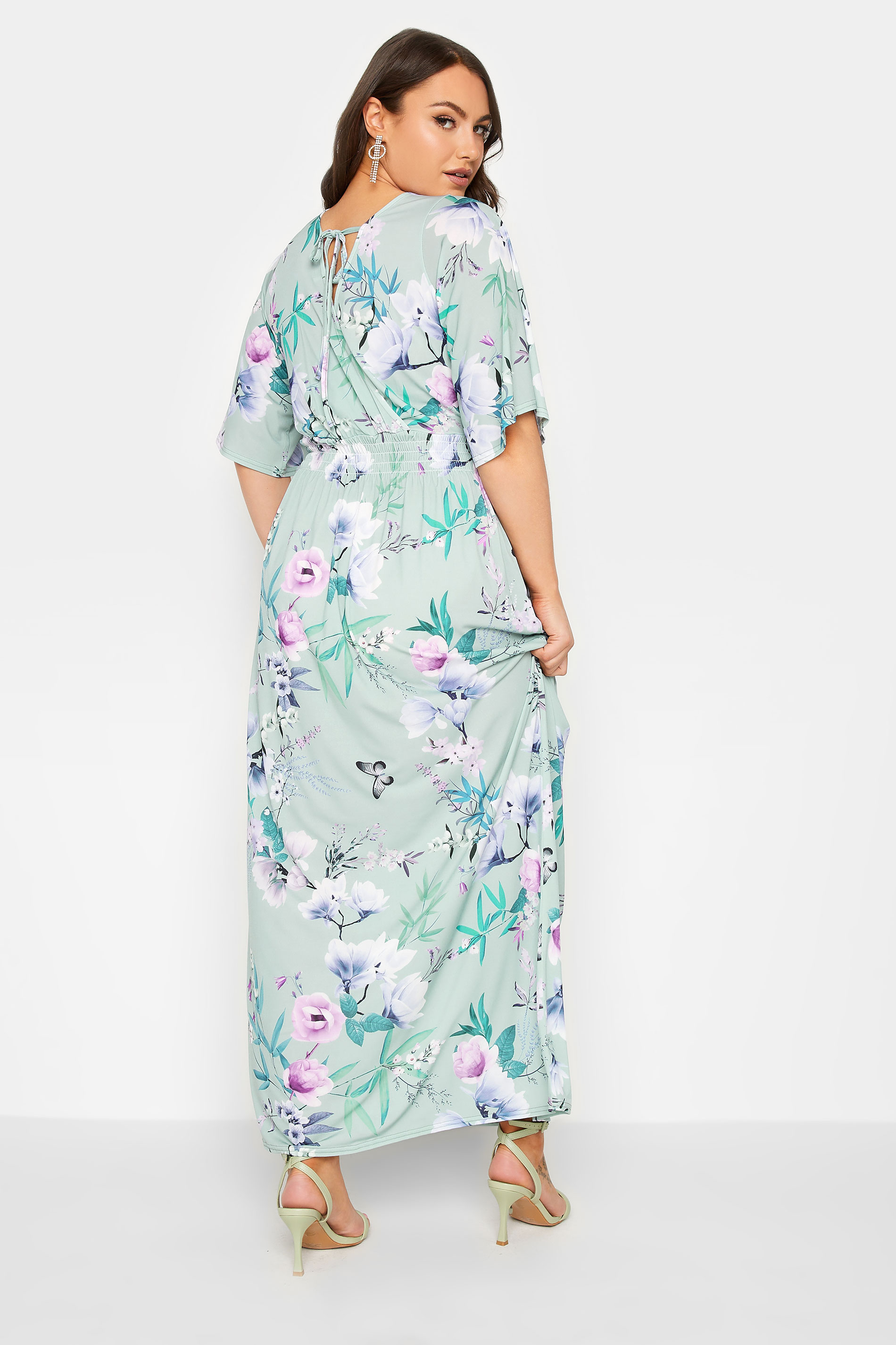 YOURS LONDON Plus Size Light Blue Floral Shirred Maxi Dress | Yours Clothing  3