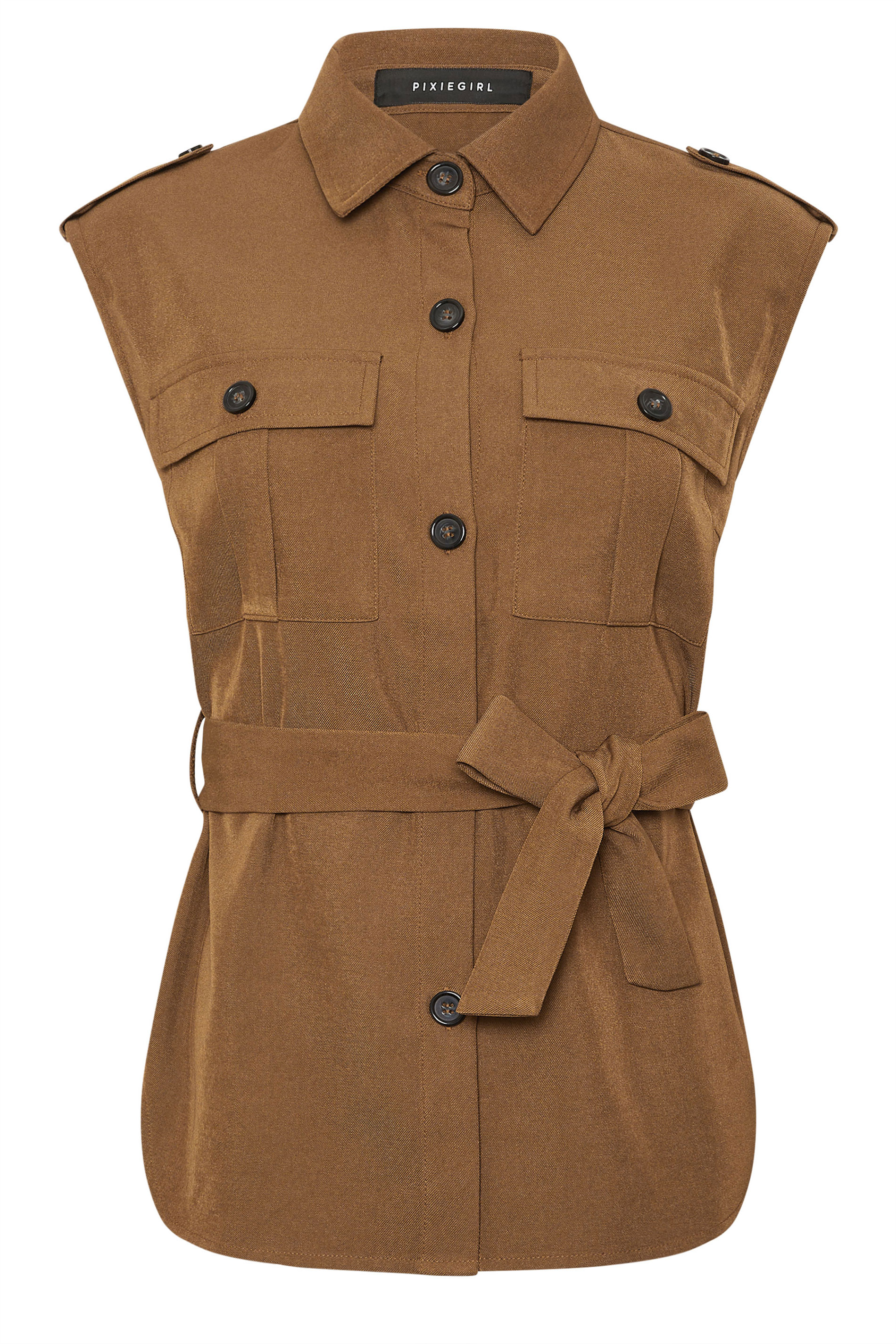 PixieGirl Petite Women's Brown Belted Utility Shirt | PixieGirl  5