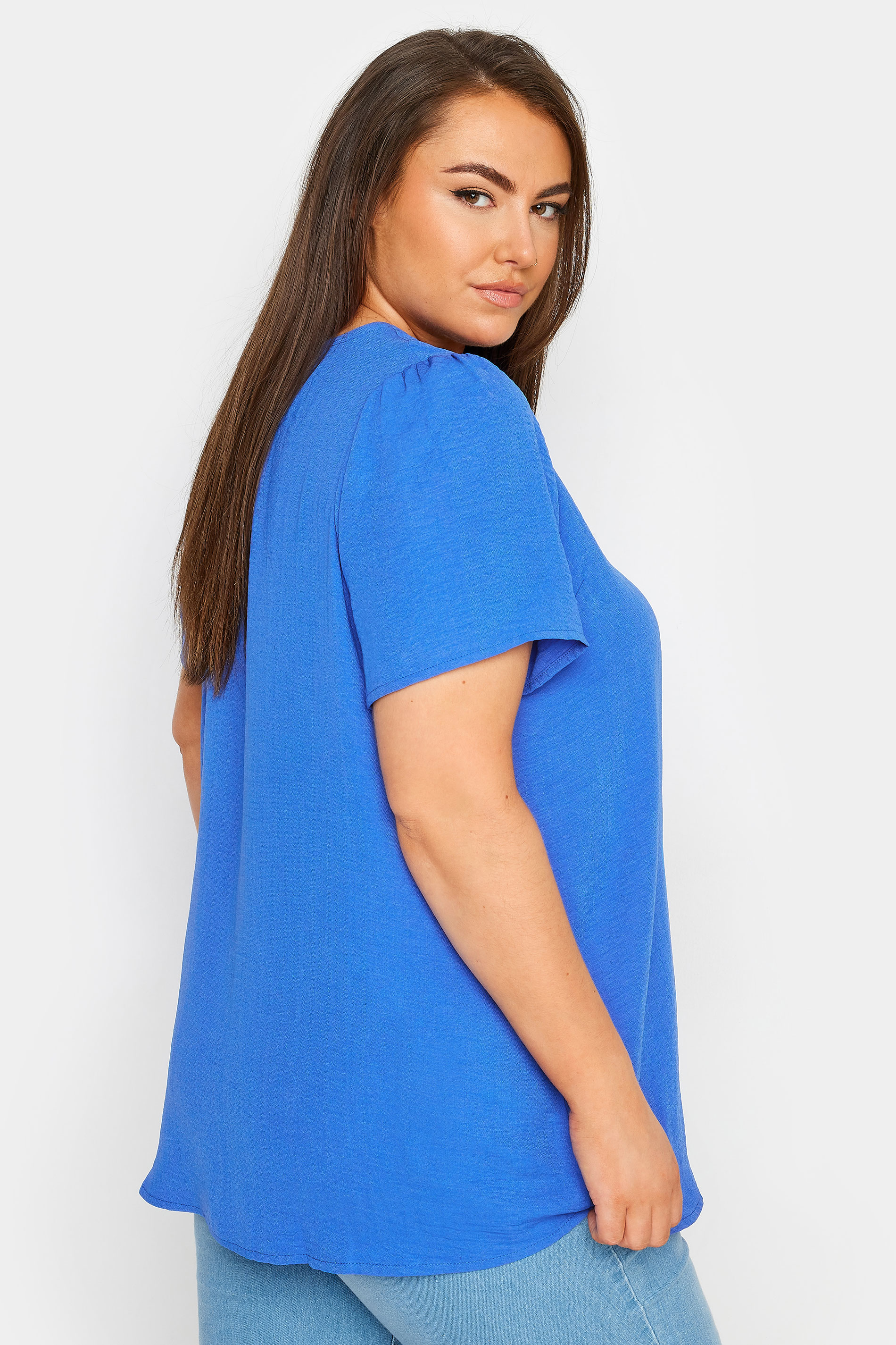 YOURS Plus Size Blue Button Front Blouse | Yours Clothing 3