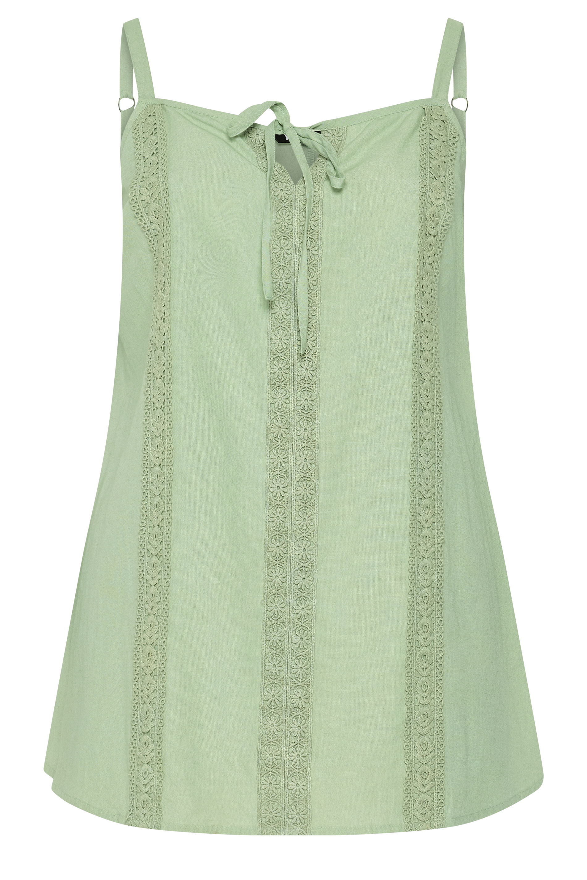 YOURS Plus Size Green Crochet Linen Cami Vest Top | Yours Clothing 5