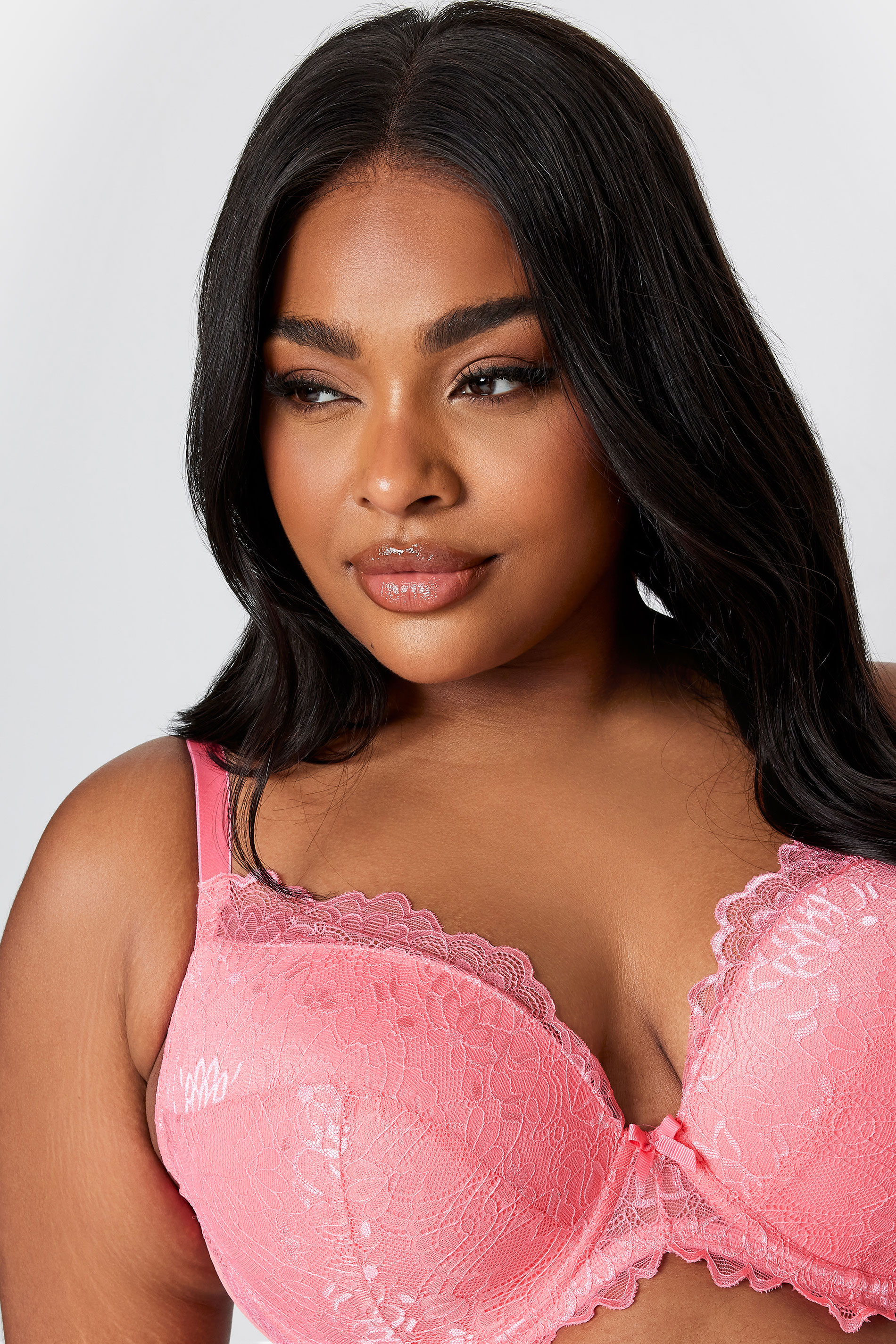 Plus Size YOURS Curve Pink Lace Padded T-Shirt Bra | Yours Clothing  3
