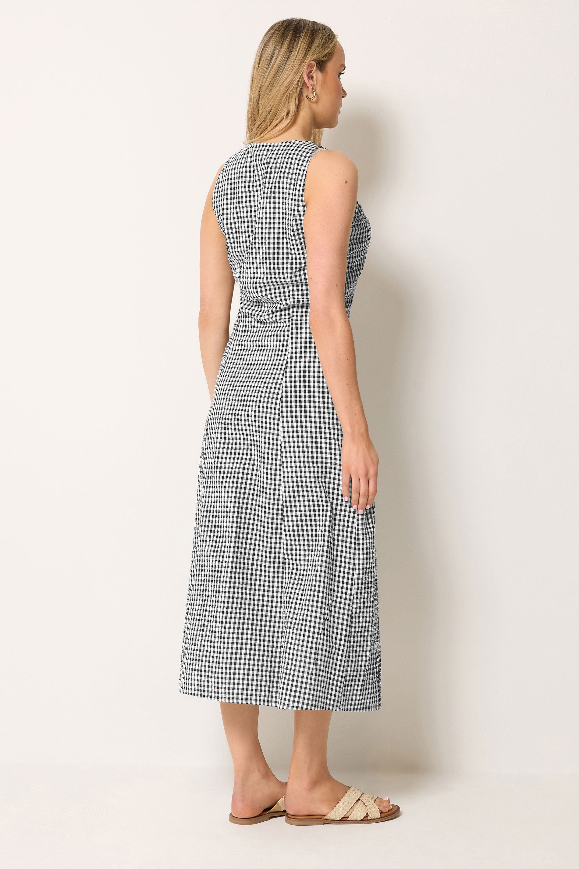 LTS Tall Women's Black Gingham Cotton Midi Dress | Long Tall Sally 4