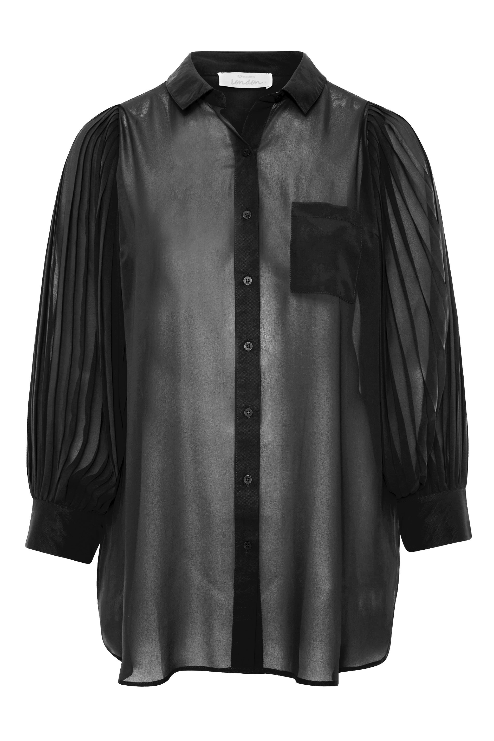 Plus Size YOURS LONDON Black Pleated Balloon Sleeve Mesh Shirt | Yours ...