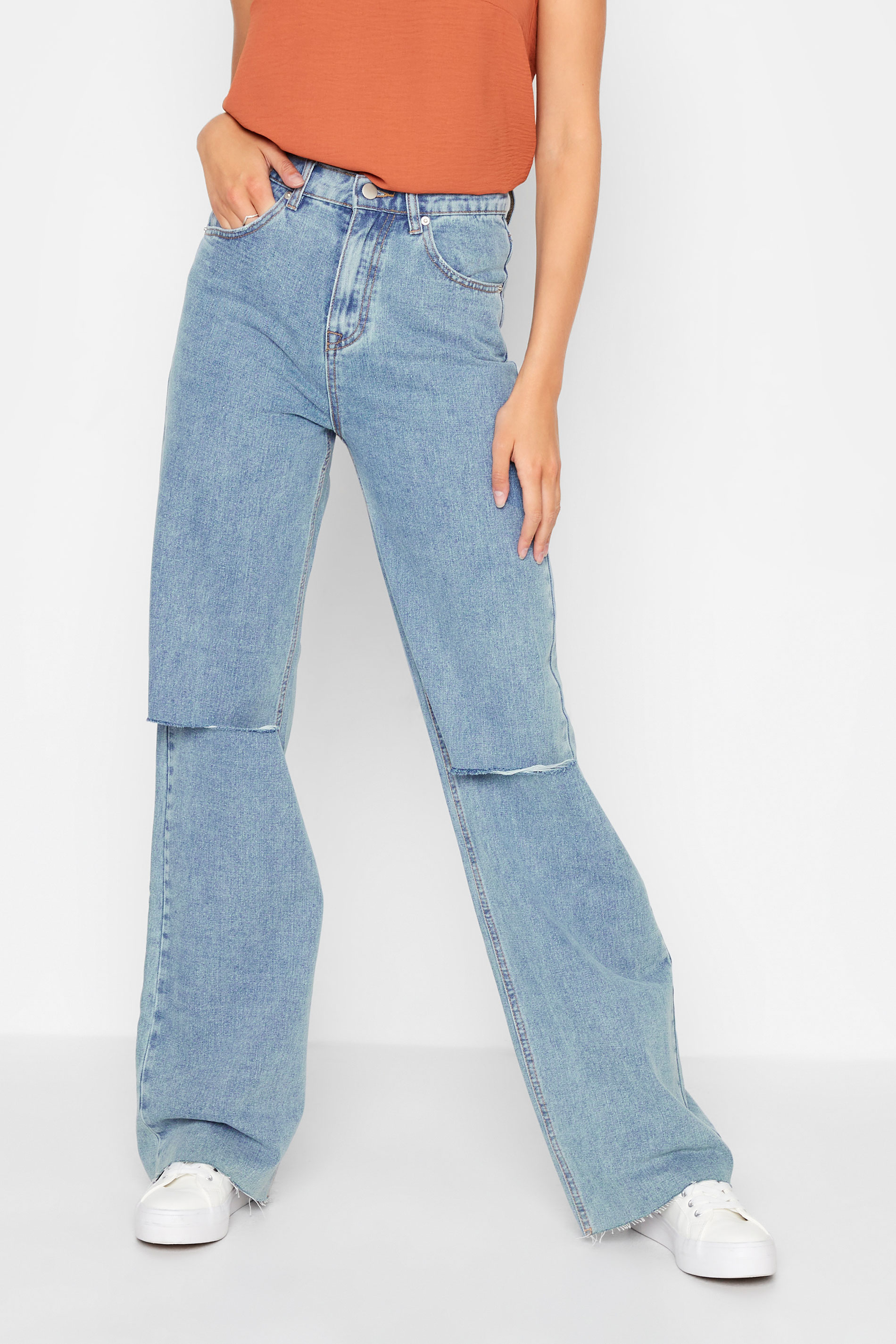 LTS Tall Blue Ripped Knee High Rise Jeans 1