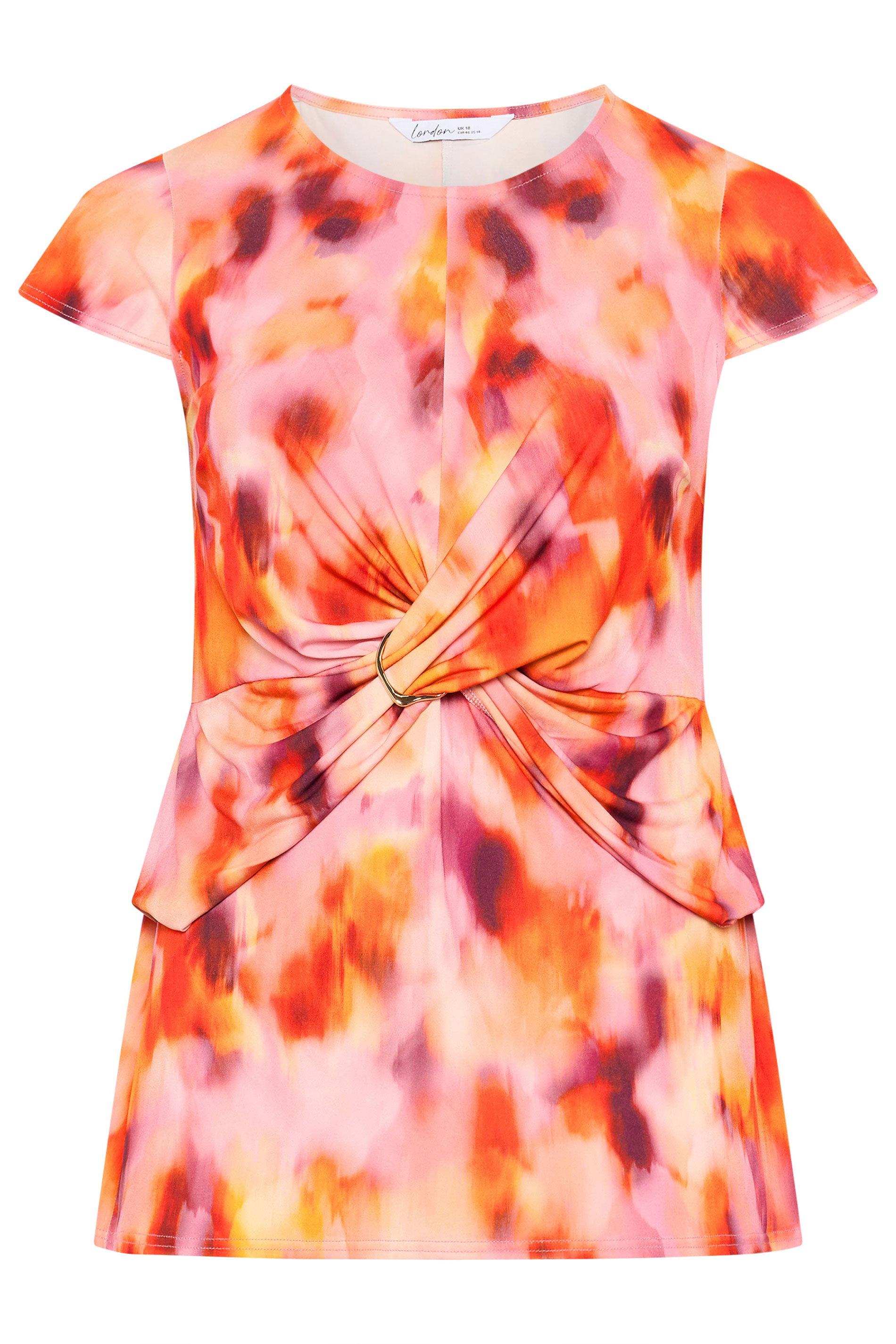 YOURS LONDON Plus Size Orange Abstract Twist Buckle Top | Yours Clothing 5