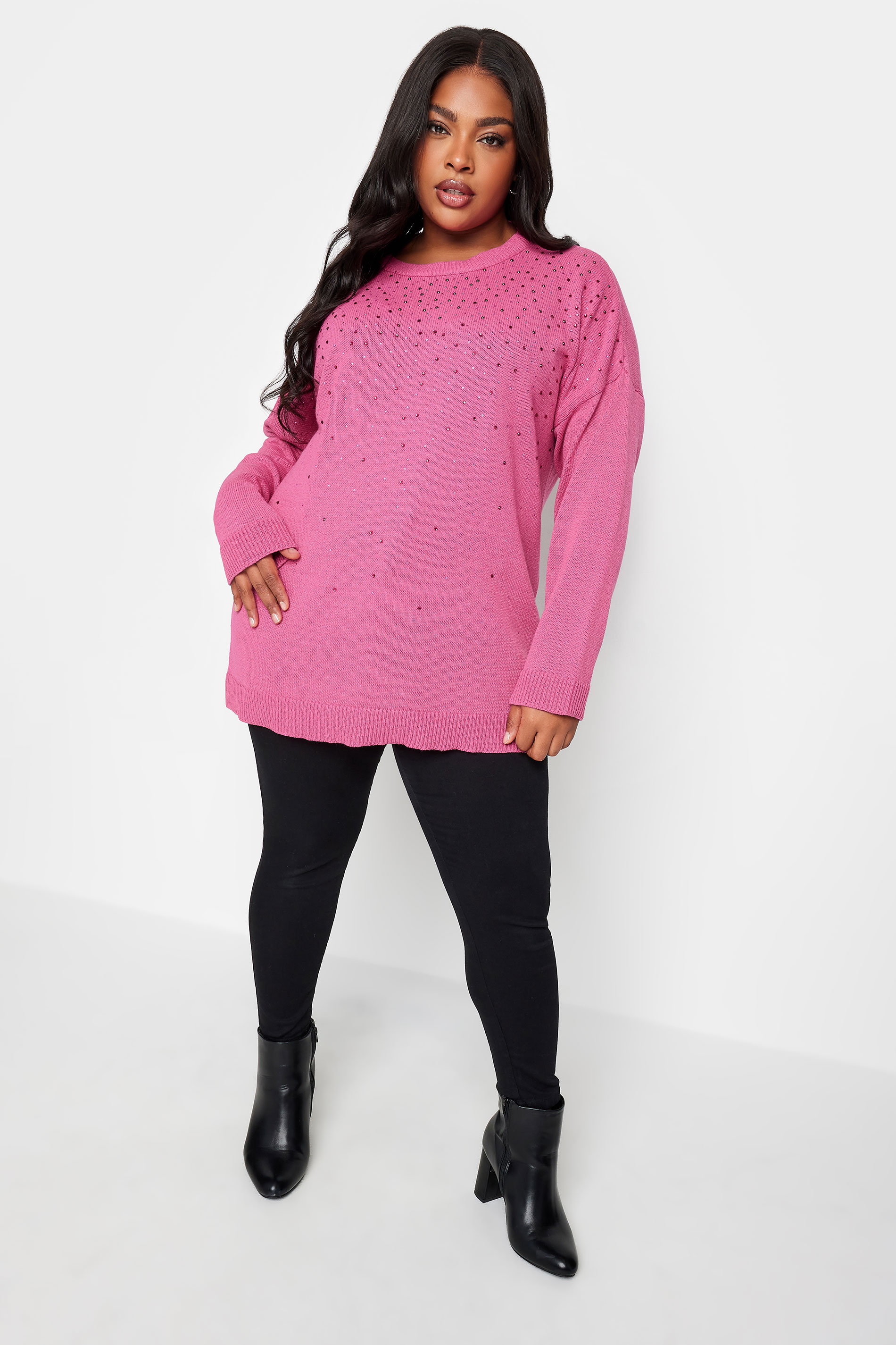 YOURS Plus Size Pink Embellished Knitted Jumper | Yours Clothing 2
